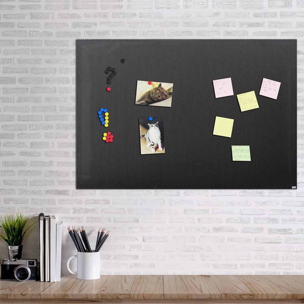 image:imageJILoffice Bulletin Board Magnetic Board 24 x 18 Inch Great Wall Mounting Board with 40 Magnets Decorative Board for Photos and MessagesBlack