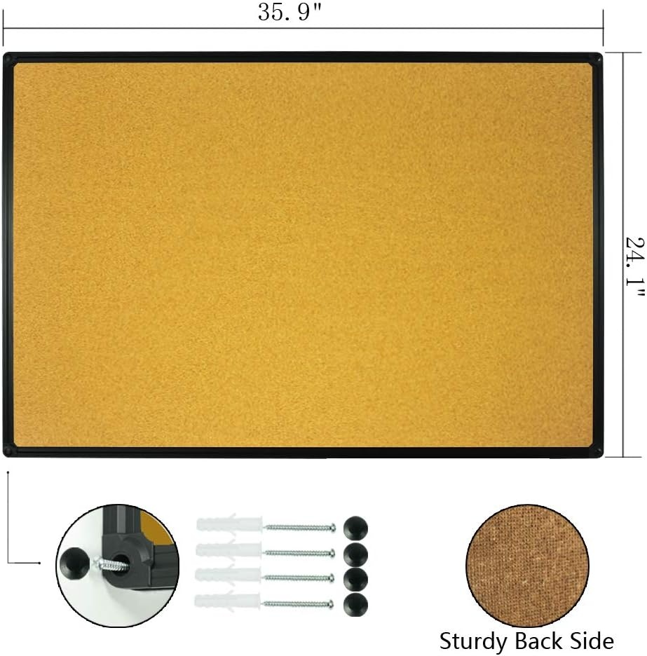image:imageJILoffice Corkboard Bulletin Board 36 x 24 Notice Board Black Aluminum Frame Wall Mounted Board for Office Home and School with 10 Push Pins36 x 24 Inch