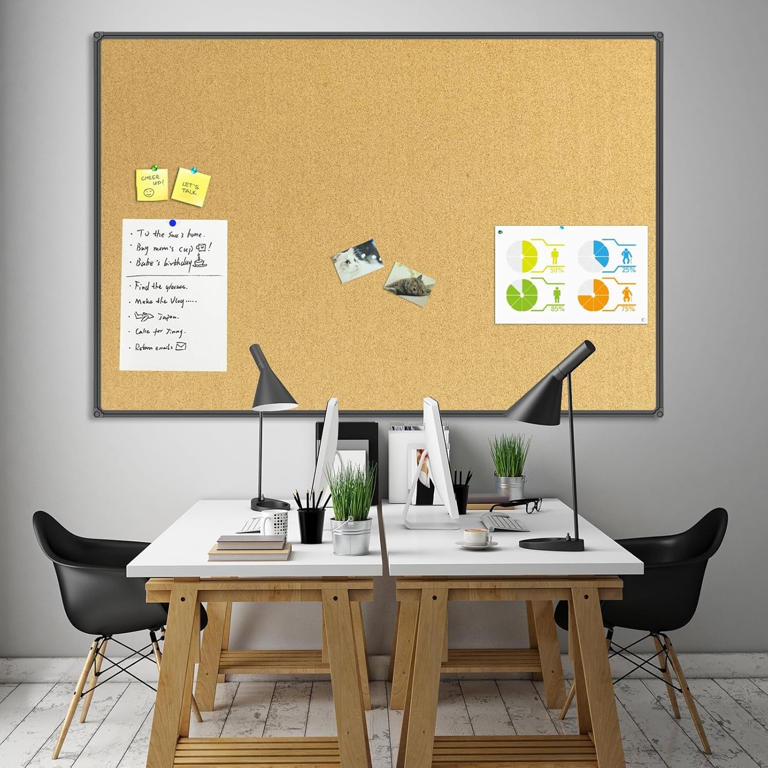 image:imageJILoffice Corkboard Bulletin Board 36 x 24 Notice Board Black Aluminum Frame Wall Mounted Board for Office Home and School with 10 Push Pins60 x 36 Inch