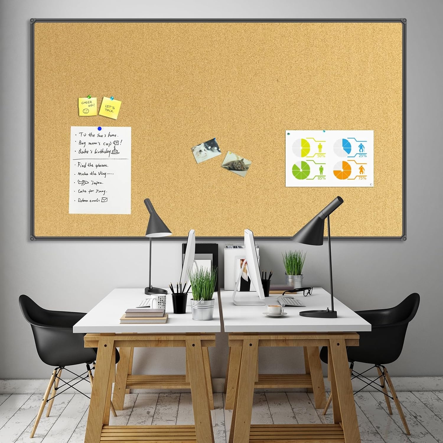 image:imageJILoffice Corkboard Bulletin Board 36 x 24 Notice Board Black Aluminum Frame Wall Mounted Board for Office Home and School with 10 Push Pins72 x 36 Inch
