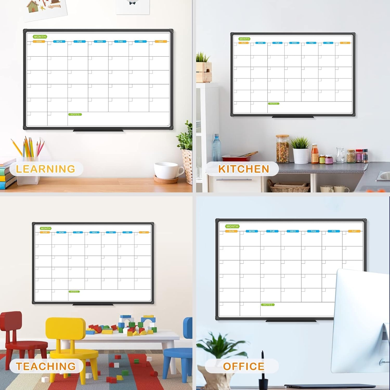image:imageJILoffice Dry Erase Calendar Whiteboard Magnetic White Board Calendar Monthly 36 X 24 Inch 2 Pack Black Aluminium Frame Wall Mounted Board for Office Home and School