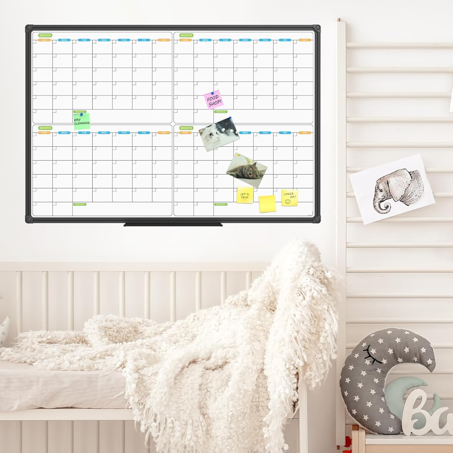 image:imageJILoffice Large Dry Erase Calendar Whiteboard Magnetic White Board Calendar Monthly 60 X 40 Inch Black Aluminum Frame Wall Mounted Board for Office Home and SchoolBlack