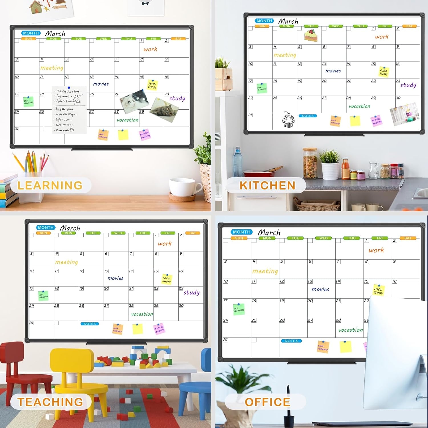 image:imageJILoffice Large Dry Erase Calendar Whiteboard Magnetic White Board Calendar Monthly 60 X 40 Inch Black Aluminum Frame Wall Mounted Board for Office Home and SchoolBlack