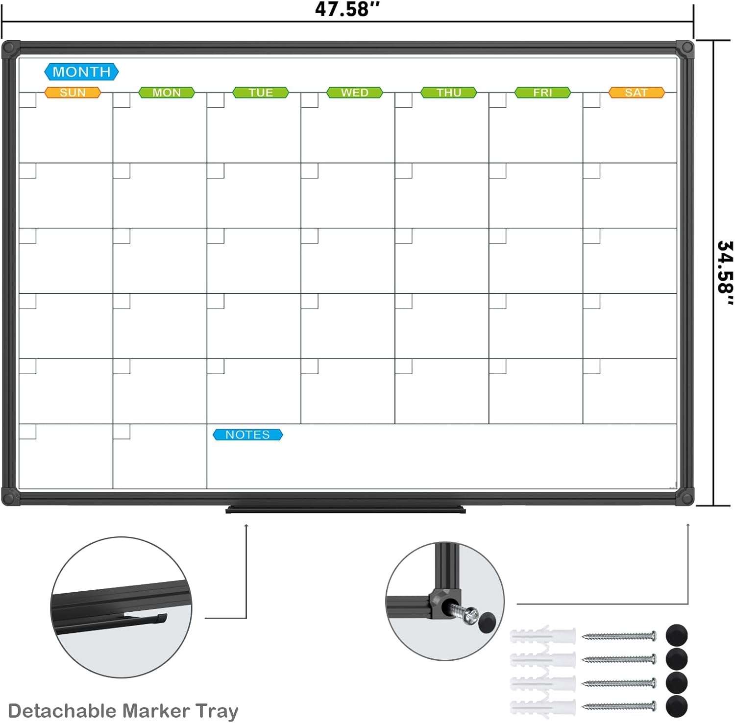 image:imageJILoffice Large Dry Erase Calendar Whiteboard Magnetic White Board Calendar Monthly 60 X 40 Inch Black Aluminum Frame Wall Mounted Board for Office Home and SchoolBlack