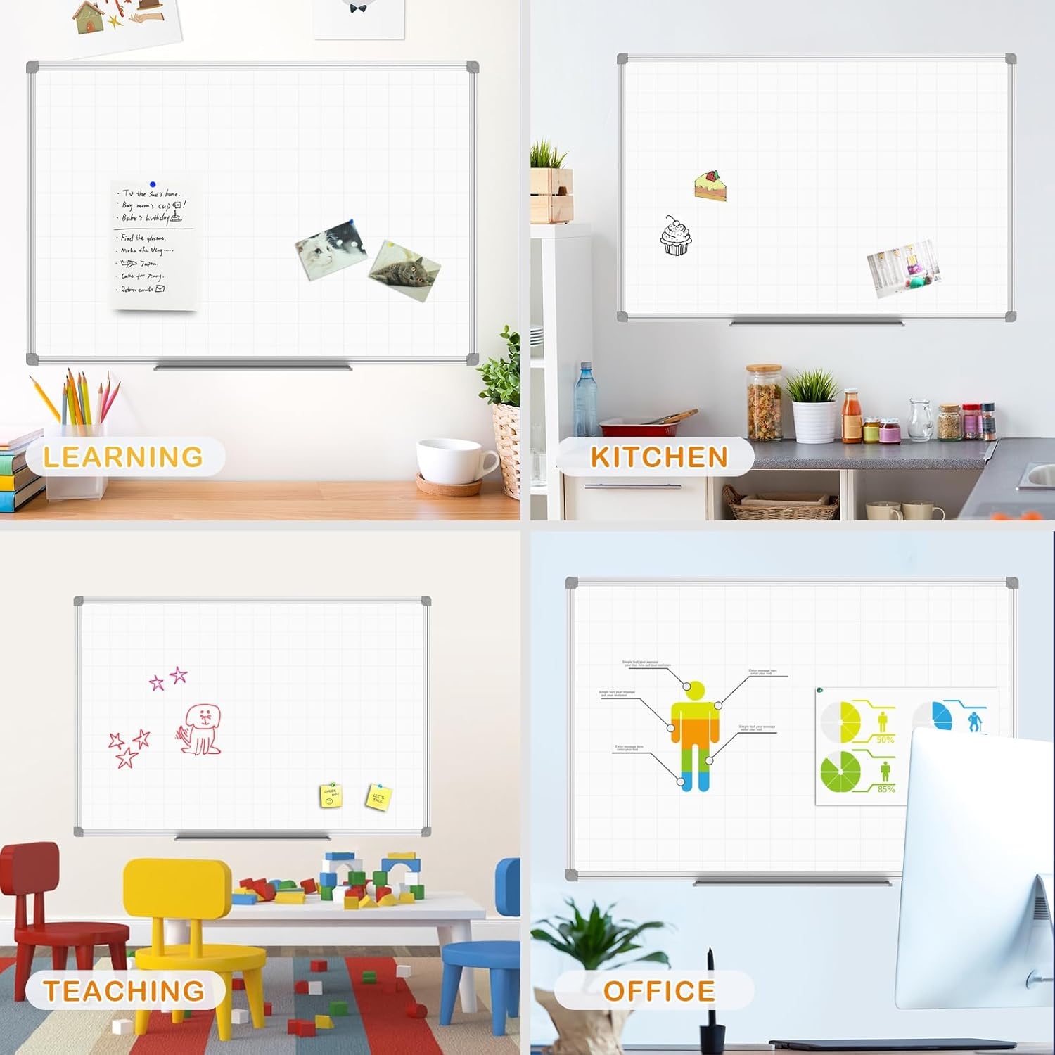 image:imageJILoffice Large Dry Erase Calendar Whiteboard Magnetic White Board Calendar Monthly 60 X 40 Inch Black Aluminum Frame Wall Mounted Board for Office Home and SchoolSilver
