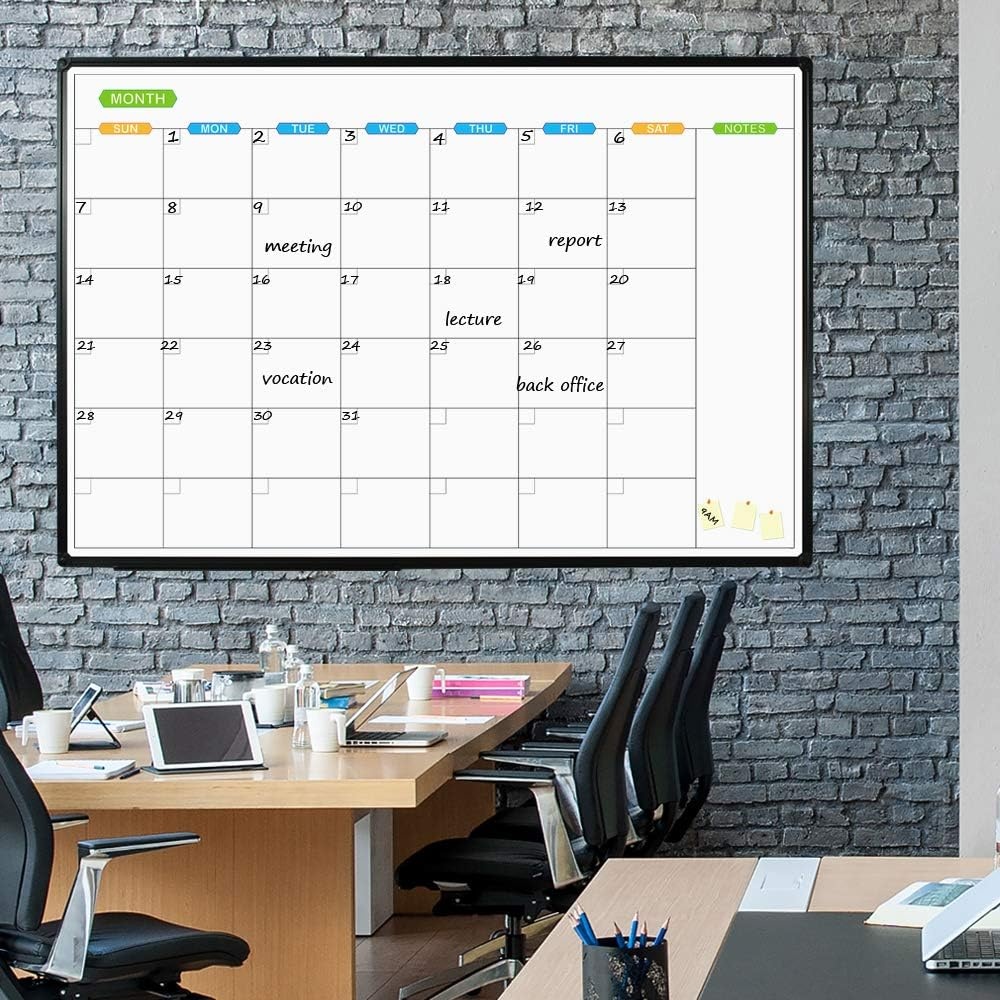 image:imageJILoffice Large Dry Erase Calendar Whiteboard Magnetic White Board Calendar Monthly 60 X 40 Inch Black Aluminum Frame Wall Mounted Board for Office Home and SchoolBlack