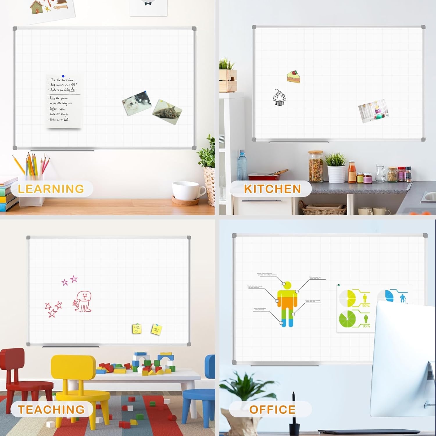 image:imageJILoffice Large Dry Erase Calendar Whiteboard Magnetic White Board Calendar Monthly 60 X 40 Inch Black Aluminum Frame Wall Mounted Board for Office Home and SchoolSilver