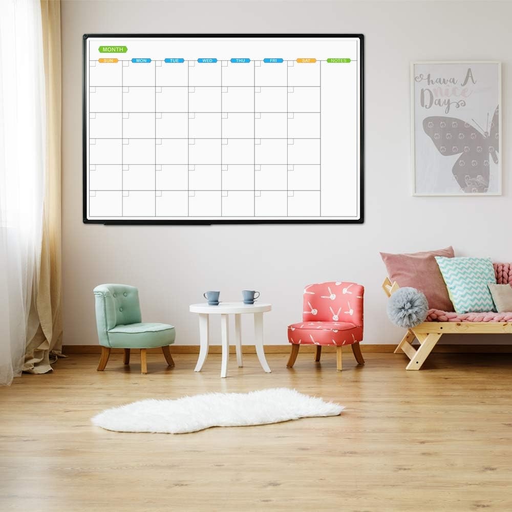 image:imageJILoffice Large Dry Erase Calendar Whiteboard Magnetic White Board Calendar Monthly 60 X 40 Inch Black Aluminum Frame Wall Mounted Board for Office Home and SchoolBlack