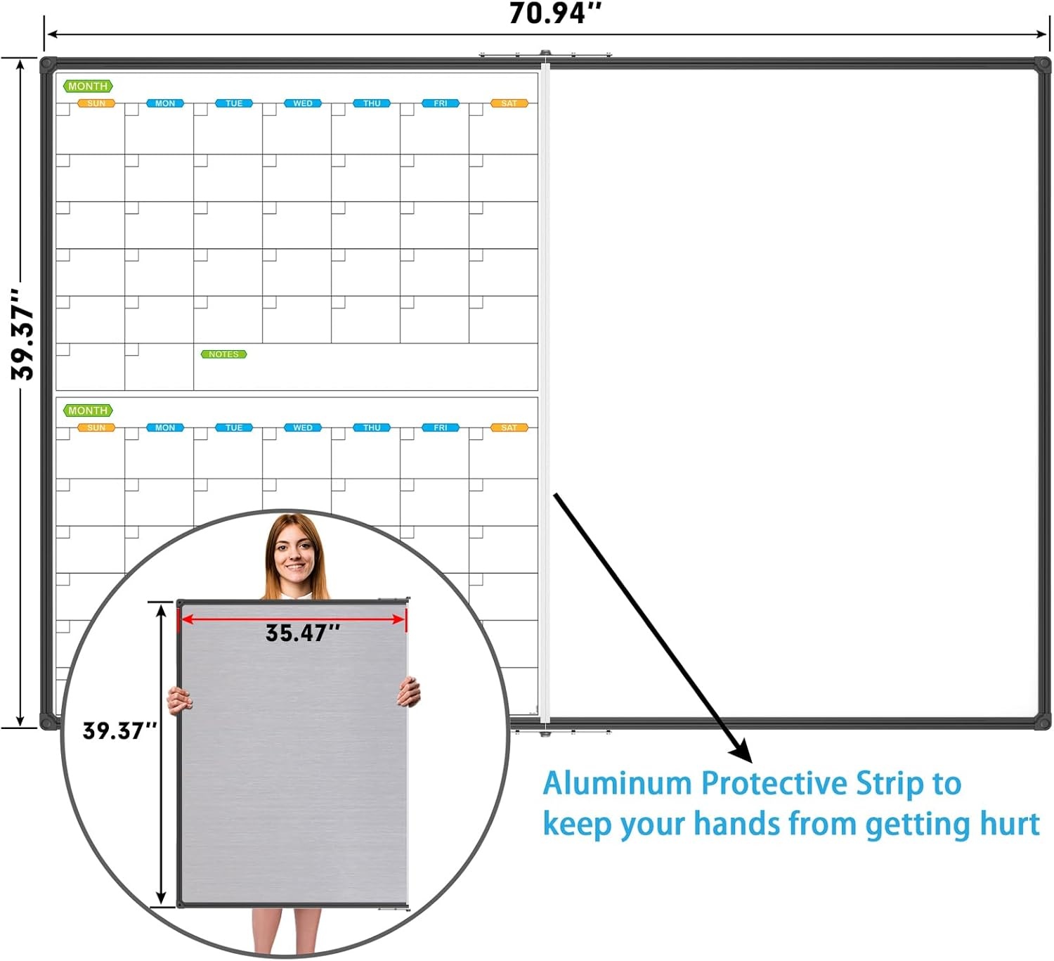 image:imageJILoffice Large Dry Erase Calendar Whiteboard Magnetic White Board Calendar Monthly 60 X 40 Inch Black Aluminum Frame Wall Mounted Board for Office Home and SchoolBlack