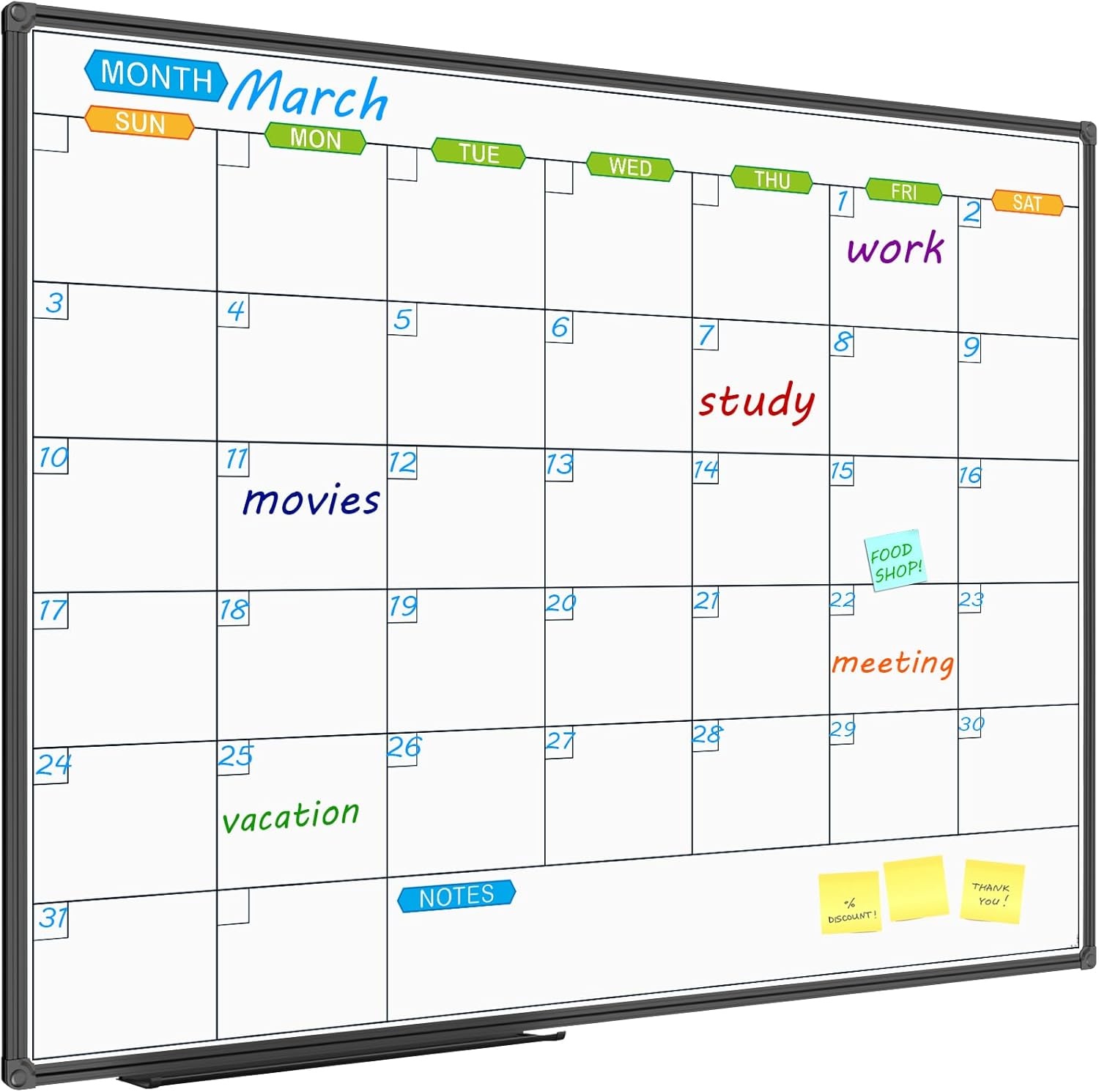 image:imageJILoffice Large Dry Erase Calendar Whiteboard Magnetic White Board Calendar Monthly 60 X 40 Inch Black Aluminum Frame Wall Mounted Board for Office Home and SchoolBlack