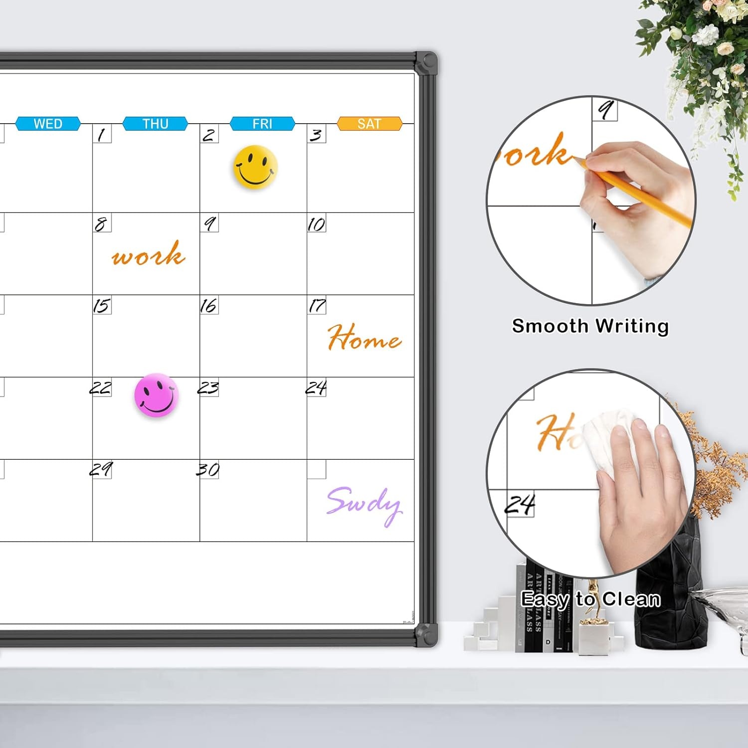 image:imageJILoffice Large Dry Erase Calendar Whiteboard Magnetic White Board Calendar Monthly 60 X 40 Inch Black Aluminum Frame Wall Mounted Board for Office Home and SchoolBlack