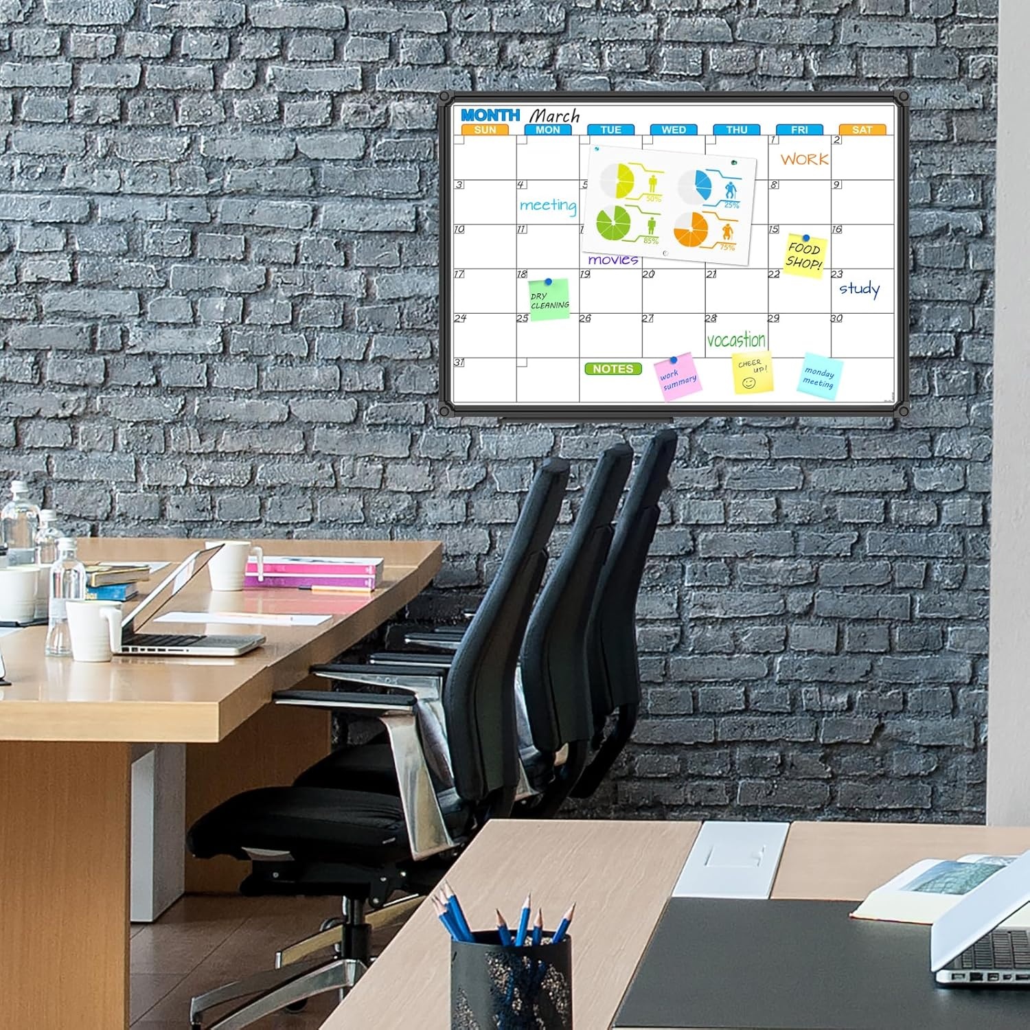 image:imageJILoffice Large Dry Erase Calendar Whiteboard Magnetic White Board Calendar Monthly 60 X 40 Inch Black Aluminum Frame Wall Mounted Board for Office Home and SchoolBlack