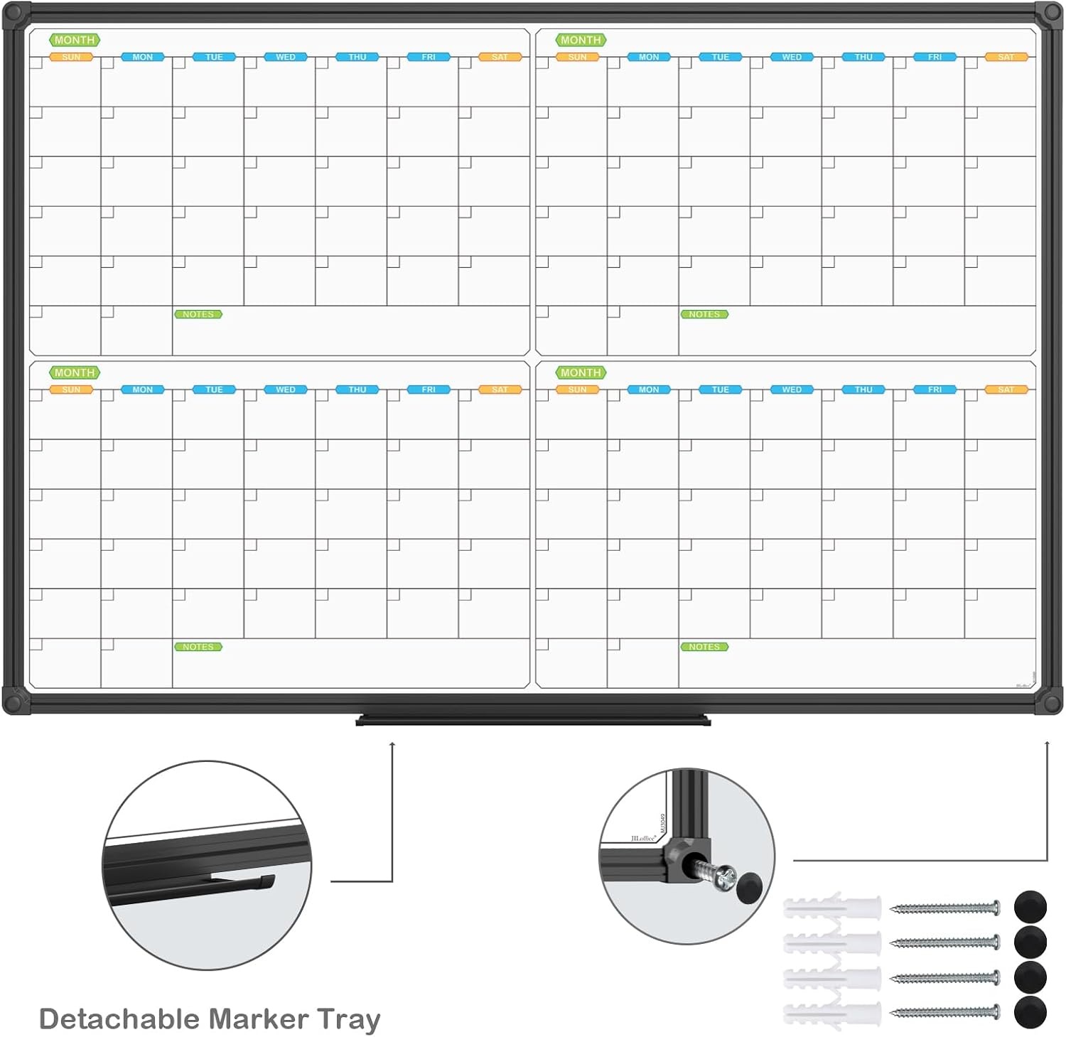 image:imageJILoffice Large Dry Erase Calendar Whiteboard Magnetic White Board Calendar Monthly 60 X 40 Inch Black Aluminum Frame Wall Mounted Board for Office Home and SchoolBlack