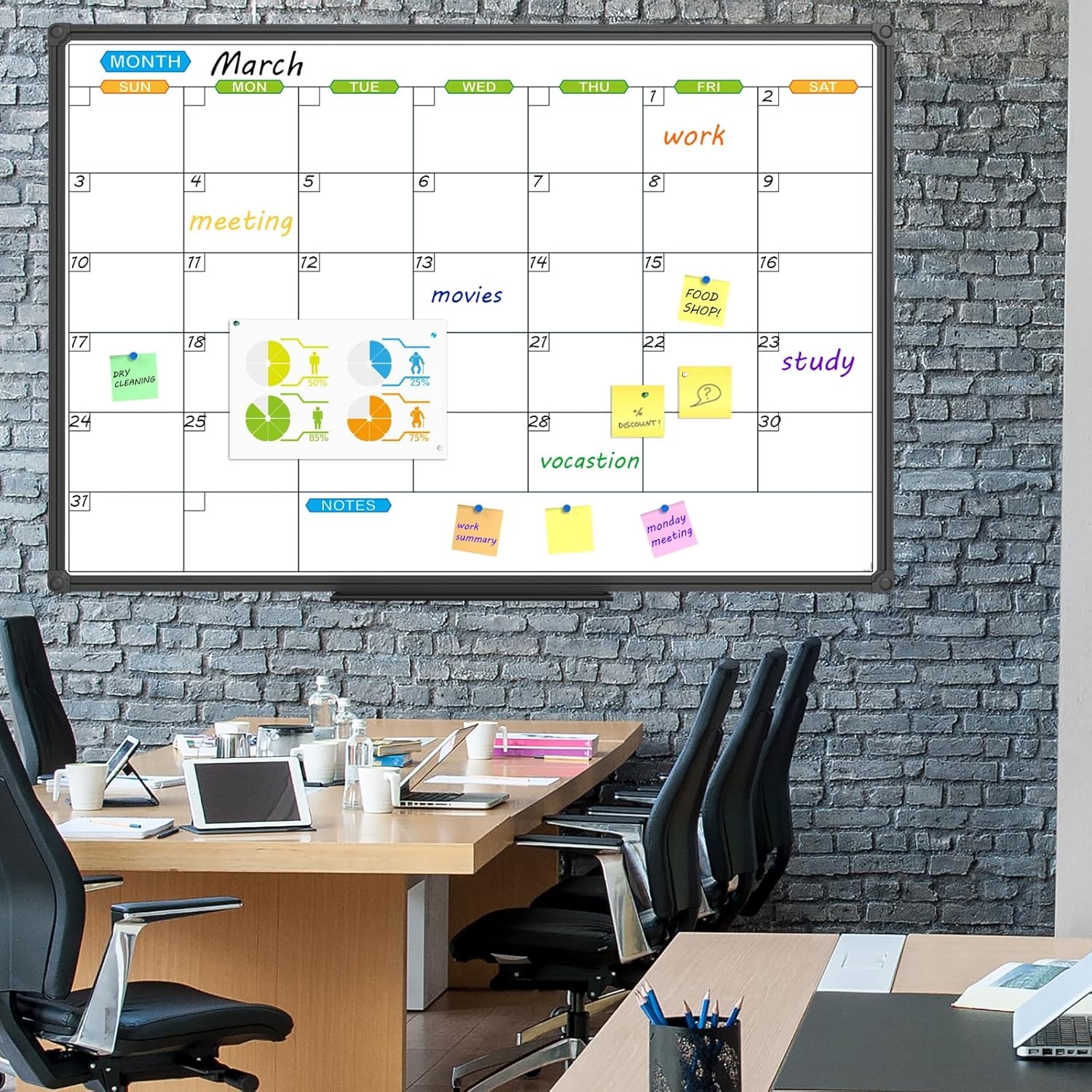 image:imageJILoffice Large Dry Erase Calendar Whiteboard Magnetic White Board Calendar Monthly 60 X 40 Inch Black Aluminum Frame Wall Mounted Board for Office Home and SchoolBlack
