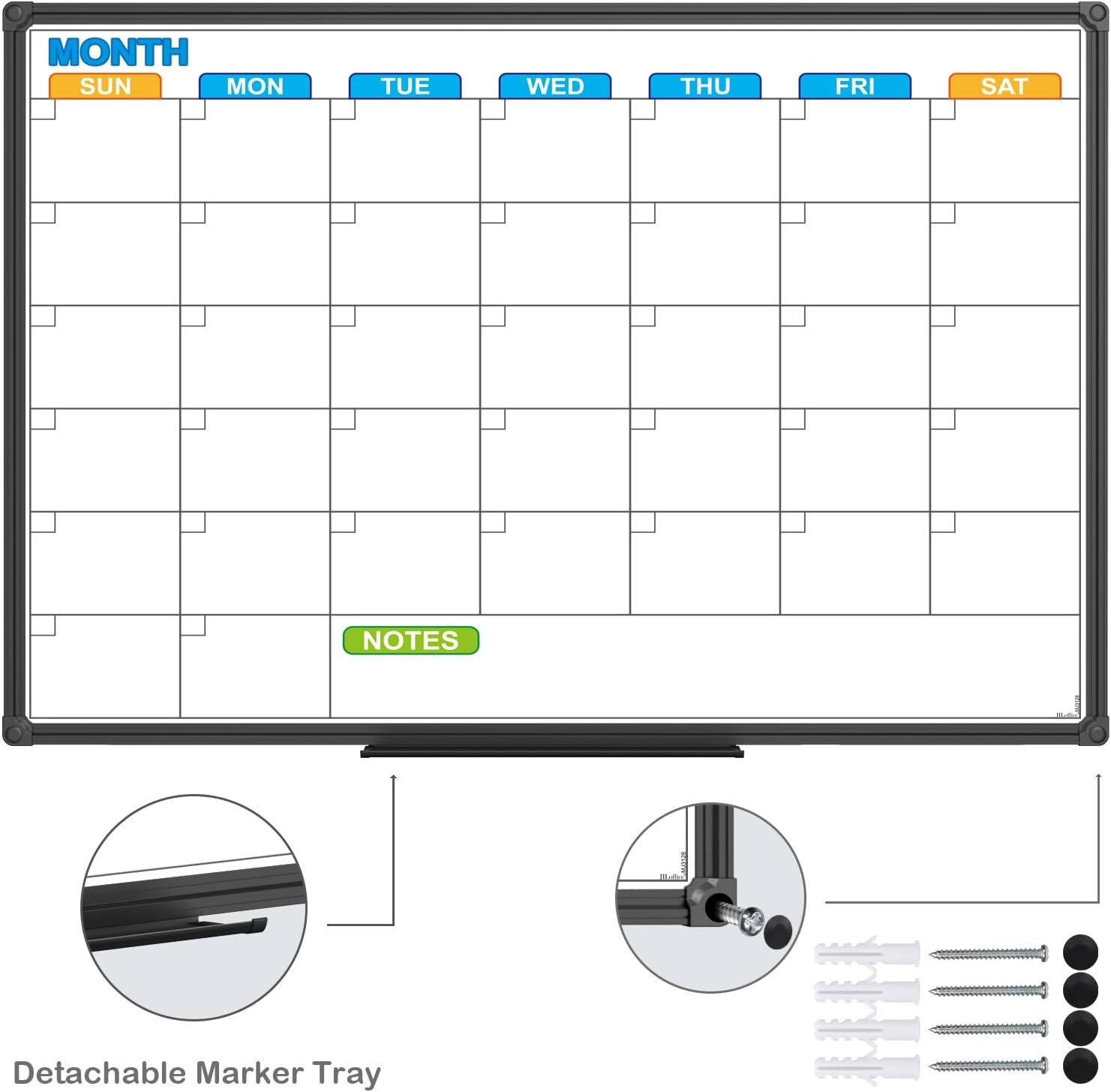 image:imageJILoffice Large Dry Erase Calendar Whiteboard Magnetic White Board Calendar Monthly 60 X 40 Inch Black Aluminum Frame Wall Mounted Board for Office Home and SchoolBlack