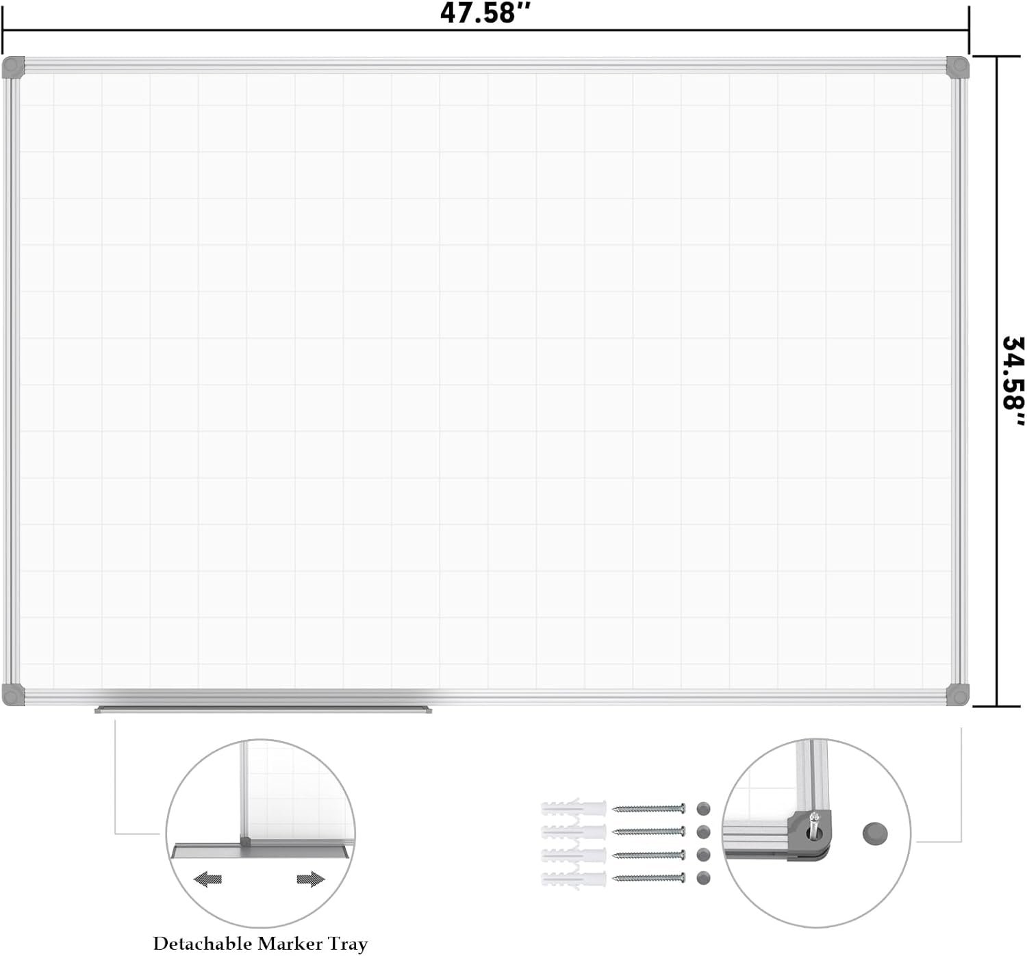 image:imageJILoffice Large Dry Erase Calendar Whiteboard Magnetic White Board Calendar Monthly 60 X 40 Inch Black Aluminum Frame Wall Mounted Board for Office Home and SchoolSilver