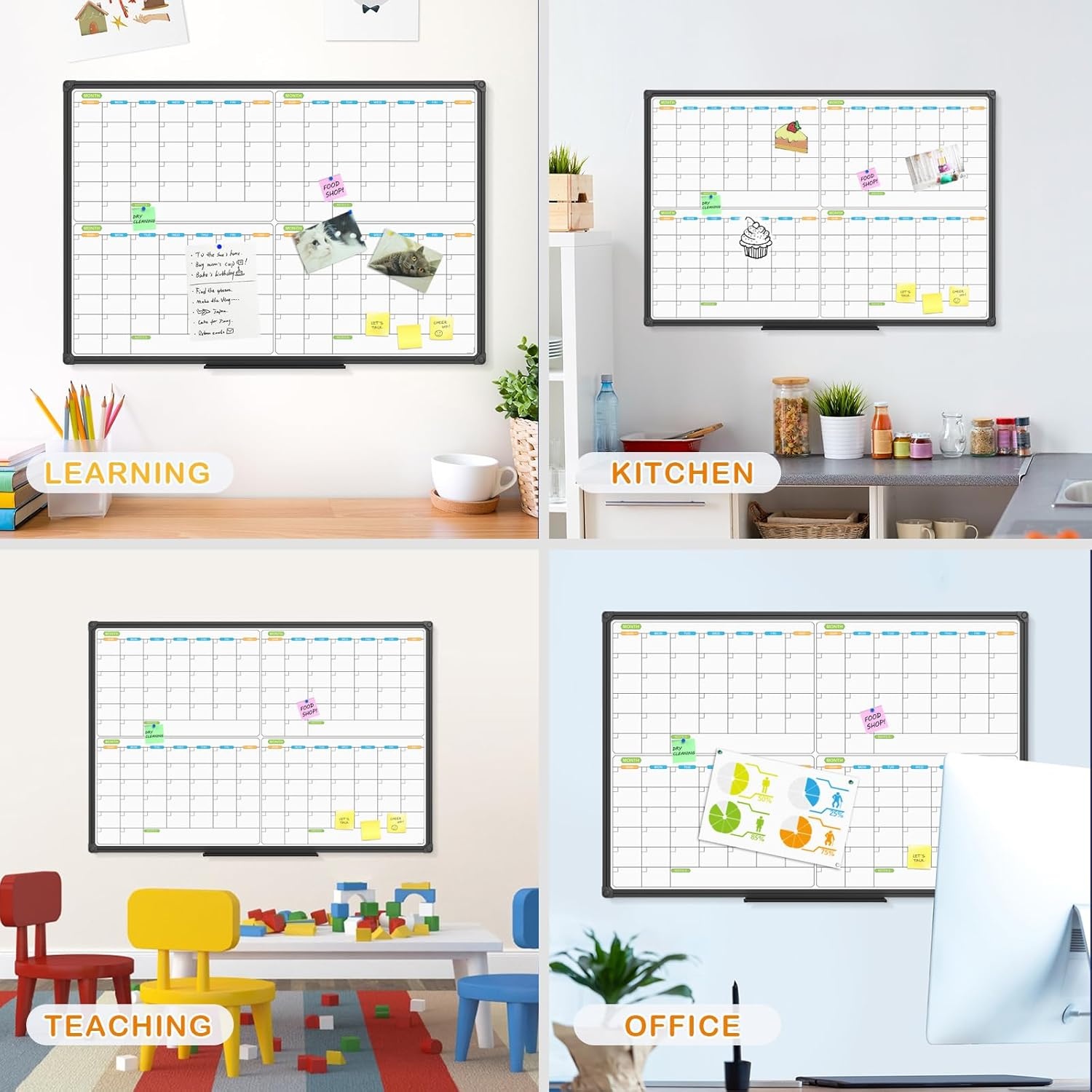 image:imageJILoffice Large Dry Erase Calendar Whiteboard Magnetic White Board Calendar Monthly 60 X 40 Inch Black Aluminum Frame Wall Mounted Board for Office Home and SchoolBlack