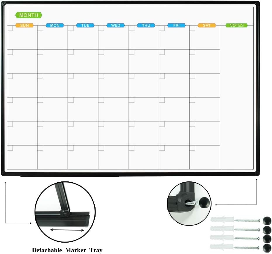 image:imageJILoffice Large Dry Erase Calendar Whiteboard Magnetic White Board Calendar Monthly 60 X 40 Inch Black Aluminum Frame Wall Mounted Board for Office Home and SchoolBlack