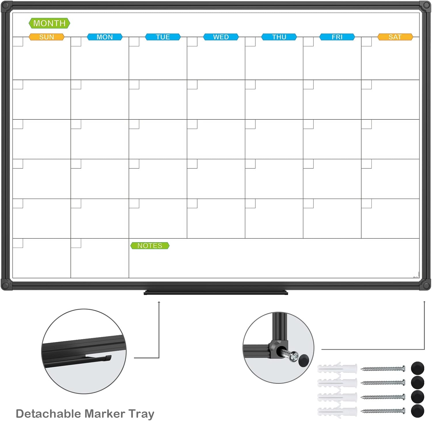 image:imageJILoffice Large Dry Erase Calendar Whiteboard Magnetic White Board Calendar Monthly 60 X 40 Inch Black Aluminum Frame Wall Mounted Board for Office Home and SchoolBlack