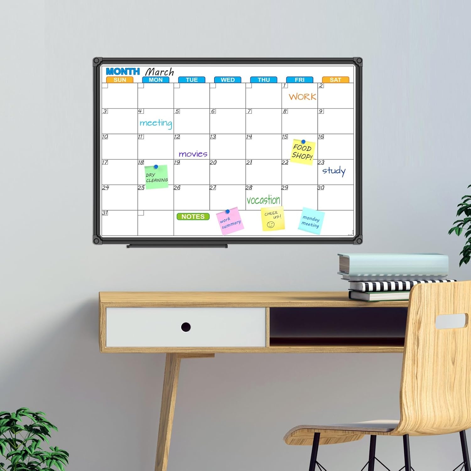 image:imageJILoffice Large Dry Erase Calendar Whiteboard Magnetic White Board Calendar Monthly 60 X 40 Inch Black Aluminum Frame Wall Mounted Board for Office Home and SchoolBlack