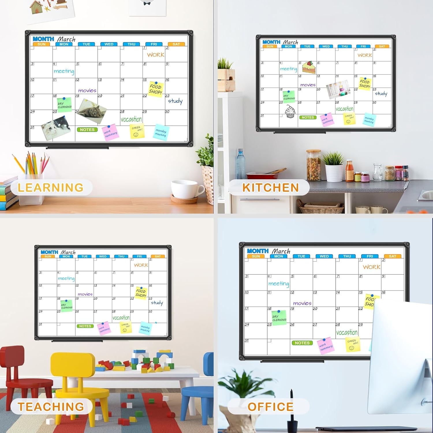 image:imageJILoffice Large Dry Erase Calendar Whiteboard Magnetic White Board Calendar Monthly 60 X 40 Inch Black Aluminum Frame Wall Mounted Board for Office Home and SchoolBlack