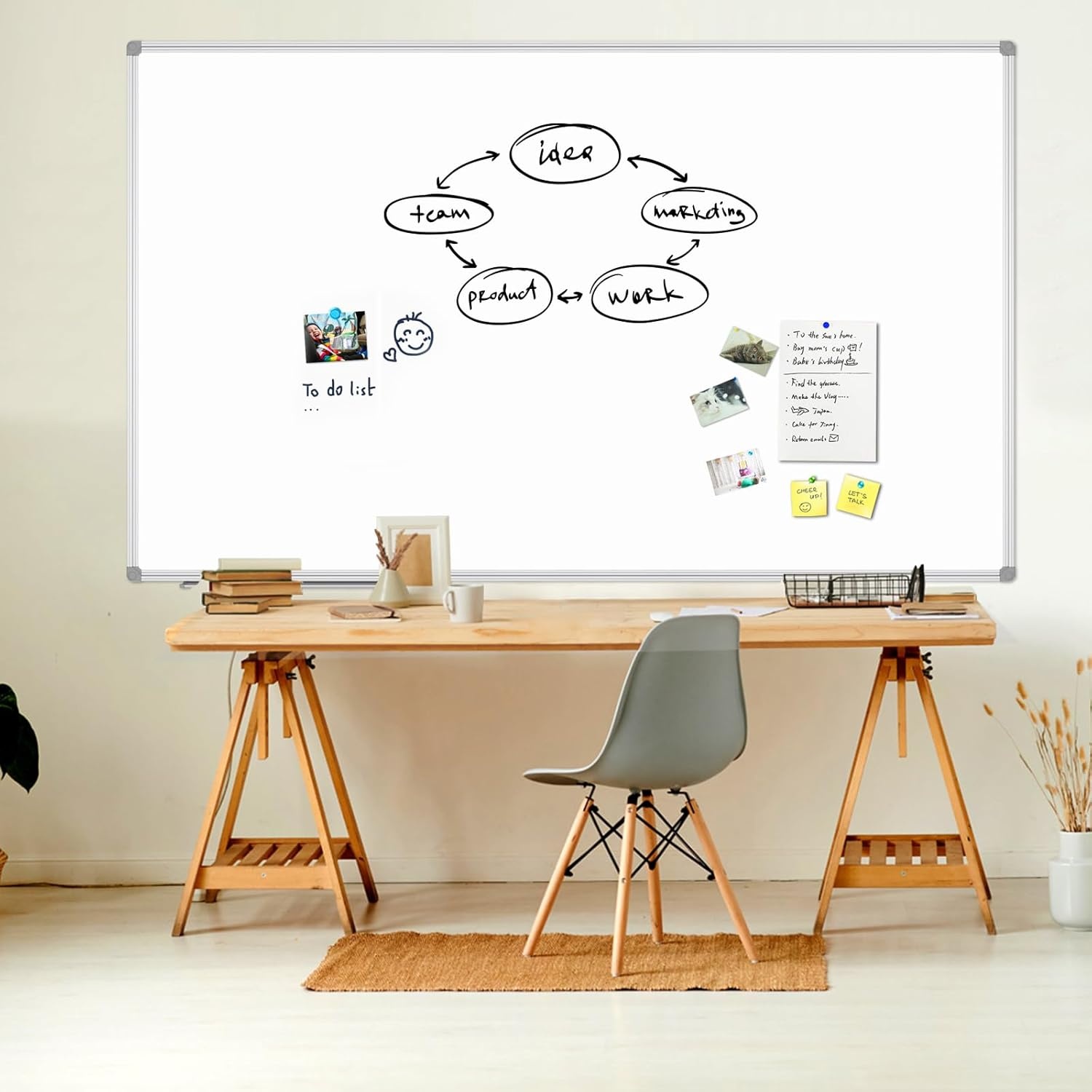 image:imageJILoffice Large Foldable White Board 60x40 Inches Dry Erase Magnetic White Board Silver Aluminum Frame with 2 Detachable Marker Tray Wall Mounted Board for Office Home and SchoolSilver