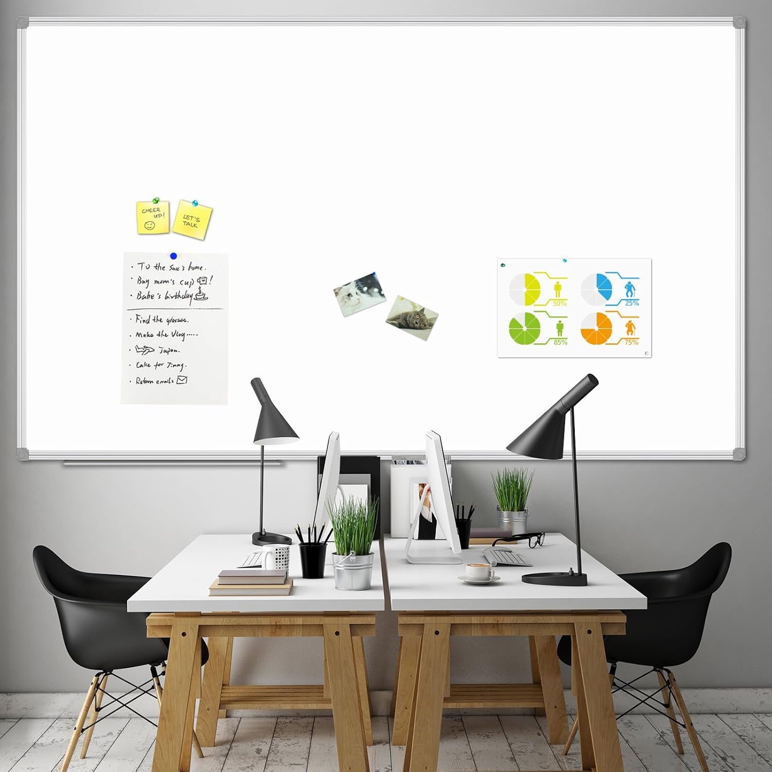 image:imageJILoffice Large Foldable White Board 60x40 Inches Dry Erase Magnetic White Board Silver Aluminum Frame with 2 Detachable Marker Tray Wall Mounted Board for Office Home and SchoolSilver