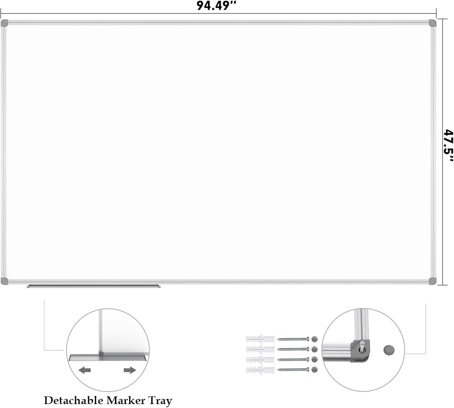 image:imageJILoffice Large Foldable White Board 60x40 Inches Dry Erase Magnetic White Board Silver Aluminum Frame with 2 Detachable Marker Tray Wall Mounted Board for Office Home and SchoolSilver