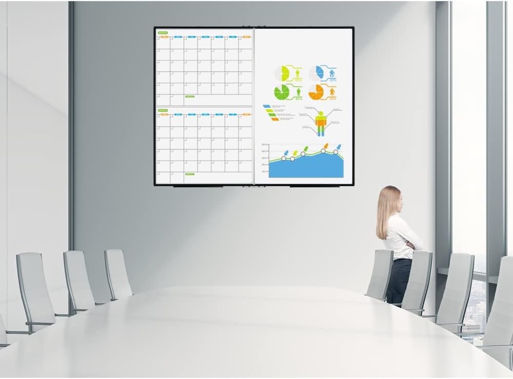 image:imageJILoffice Large Foldable White Board 60x40 Inches Dry Erase Magnetic White Board Silver Aluminum Frame with 2 Detachable Marker Tray Wall Mounted Board for Office Home and SchoolBlack