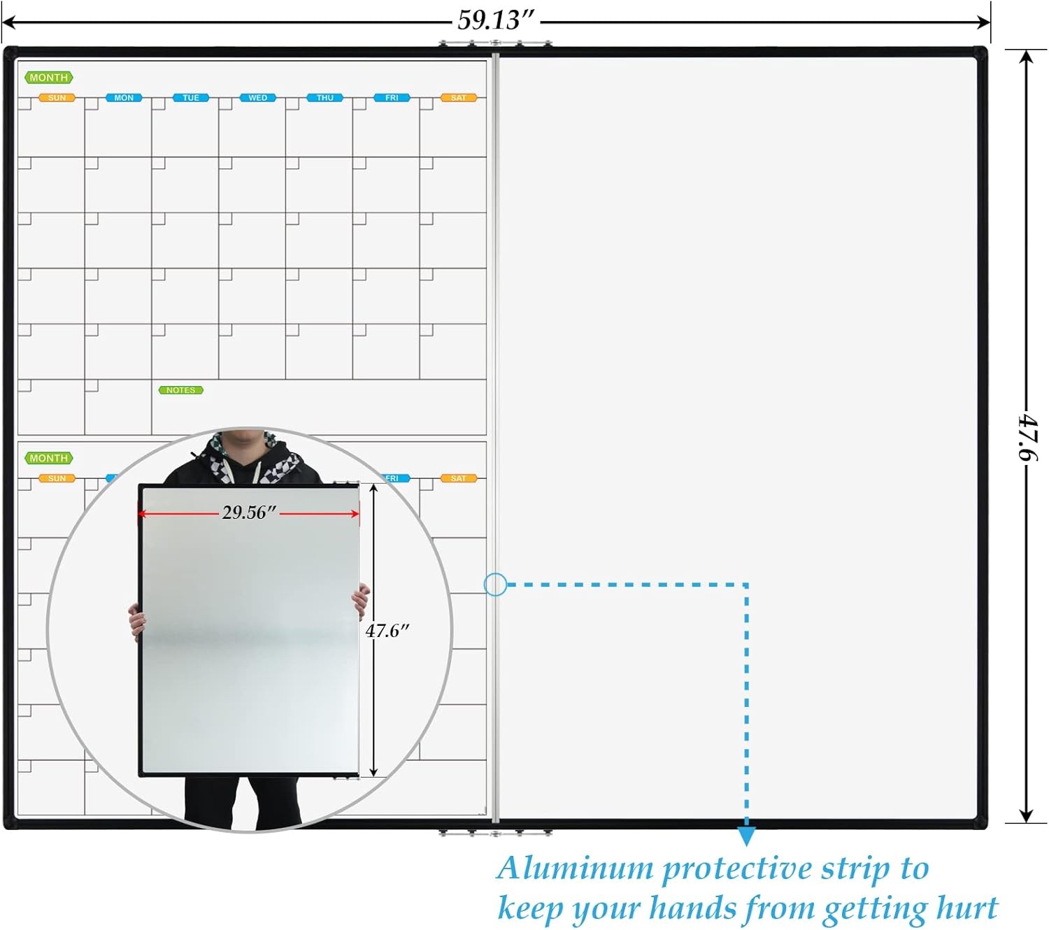 image:imageJILoffice Large Foldable White Board 60x40 Inches Dry Erase Magnetic White Board Silver Aluminum Frame with 2 Detachable Marker Tray Wall Mounted Board for Office Home and SchoolBlack