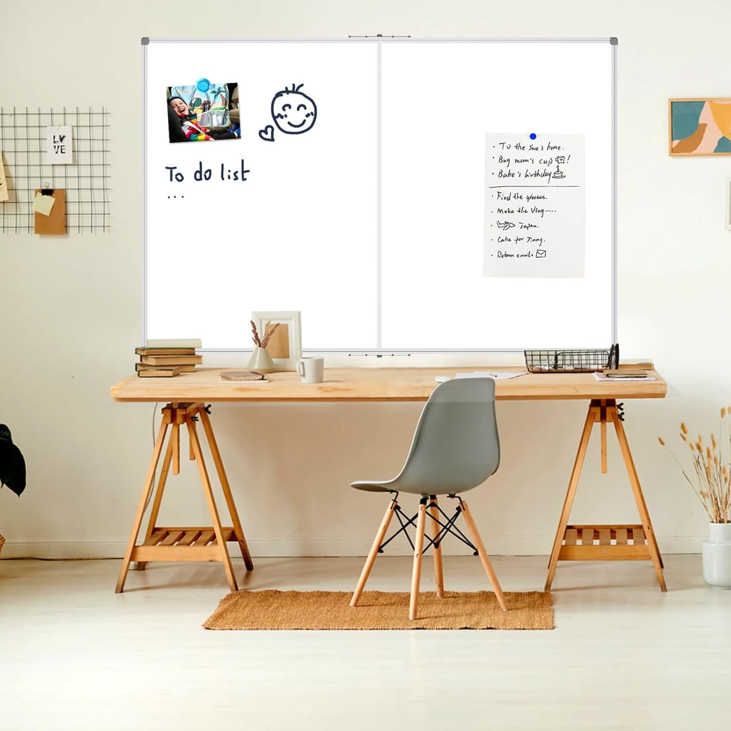 image:imageJILoffice Large Foldable White Board 60x40 Inches Dry Erase Magnetic White Board Silver Aluminum Frame with 2 Detachable Marker Tray Wall Mounted Board for Office Home and SchoolSilver