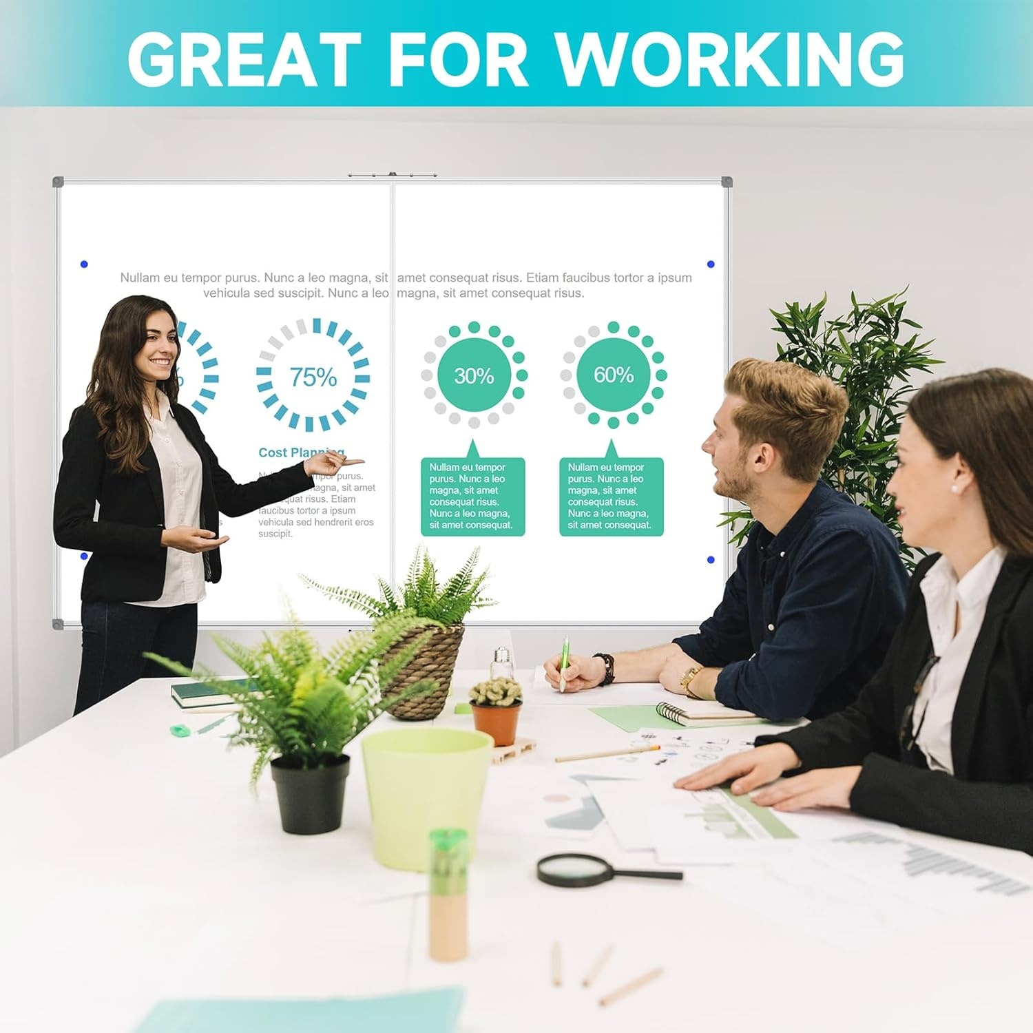 image:imageJILoffice Large Foldable White Board 60x40 Inches Dry Erase Magnetic White Board Silver Aluminum Frame with 2 Detachable Marker Tray Wall Mounted Board for Office Home and SchoolSilver
