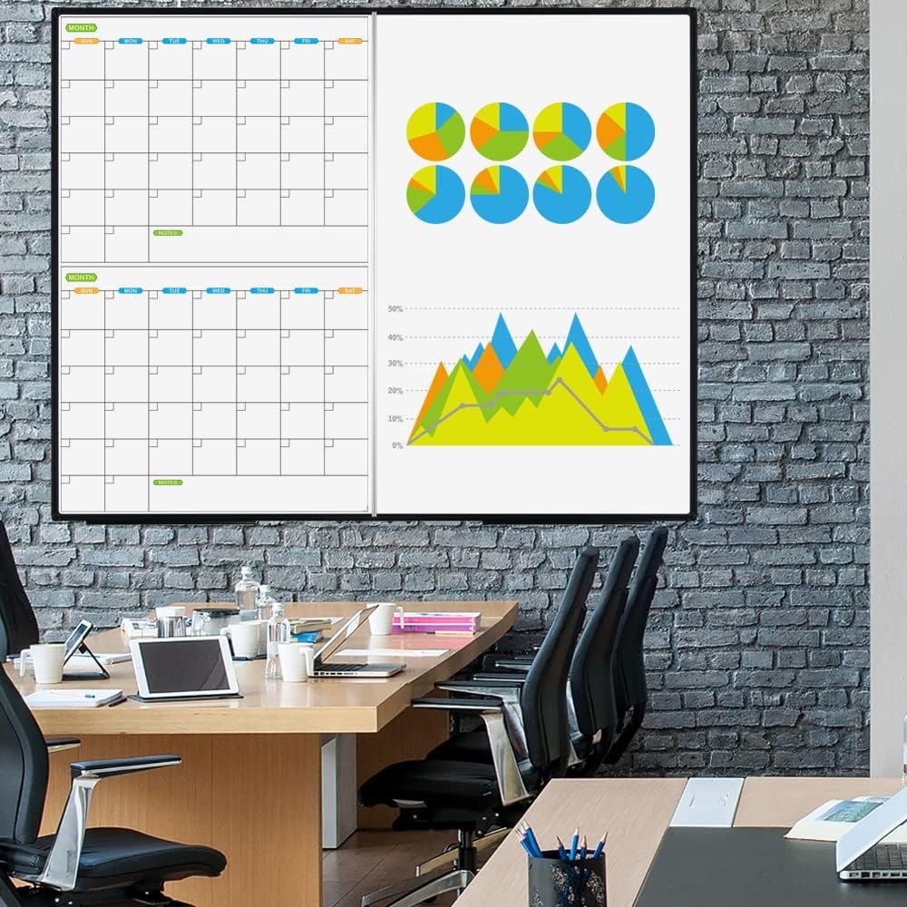 image:imageJILoffice Large Foldable White Board 60x40 Inches Dry Erase Magnetic White Board Silver Aluminum Frame with 2 Detachable Marker Tray Wall Mounted Board for Office Home and SchoolBlack