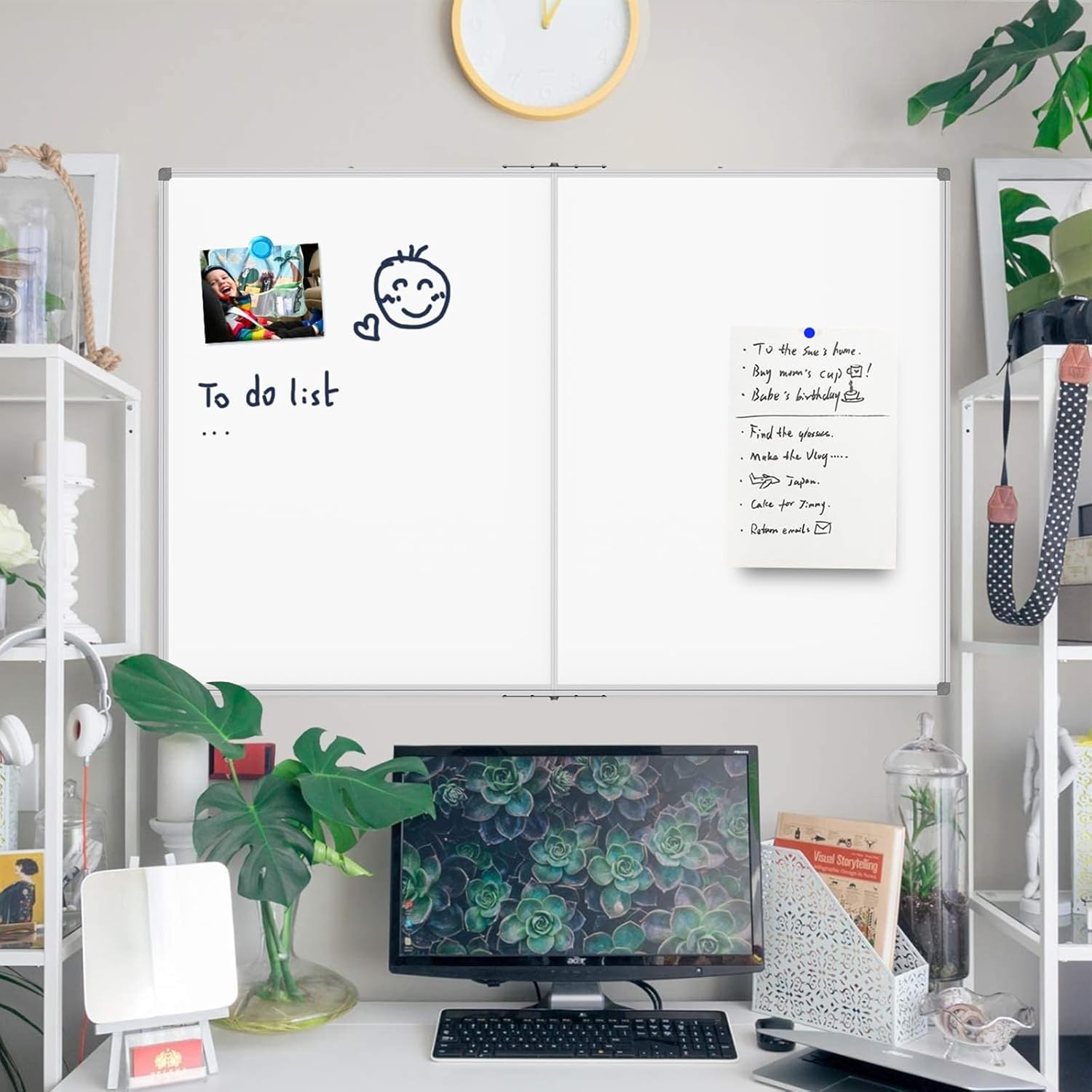 image:imageJILoffice Large Foldable White Board 60x40 Inches Dry Erase Magnetic White Board Silver Aluminum Frame with 2 Detachable Marker Tray Wall Mounted Board for Office Home and SchoolSilver