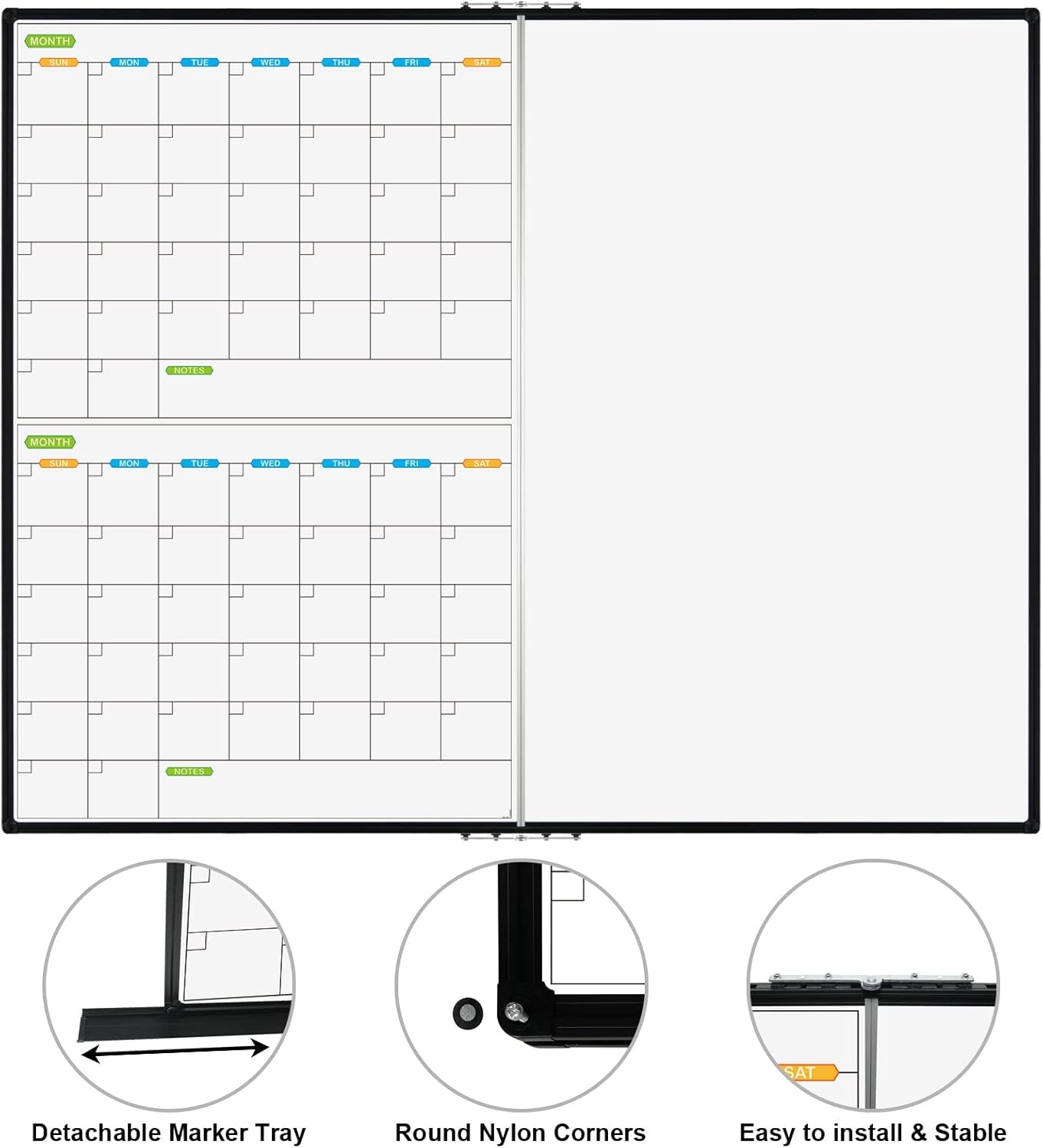 image:imageJILoffice Large Foldable White Board 60x40 Inches Dry Erase Magnetic White Board Silver Aluminum Frame with 2 Detachable Marker Tray Wall Mounted Board for Office Home and SchoolBlack