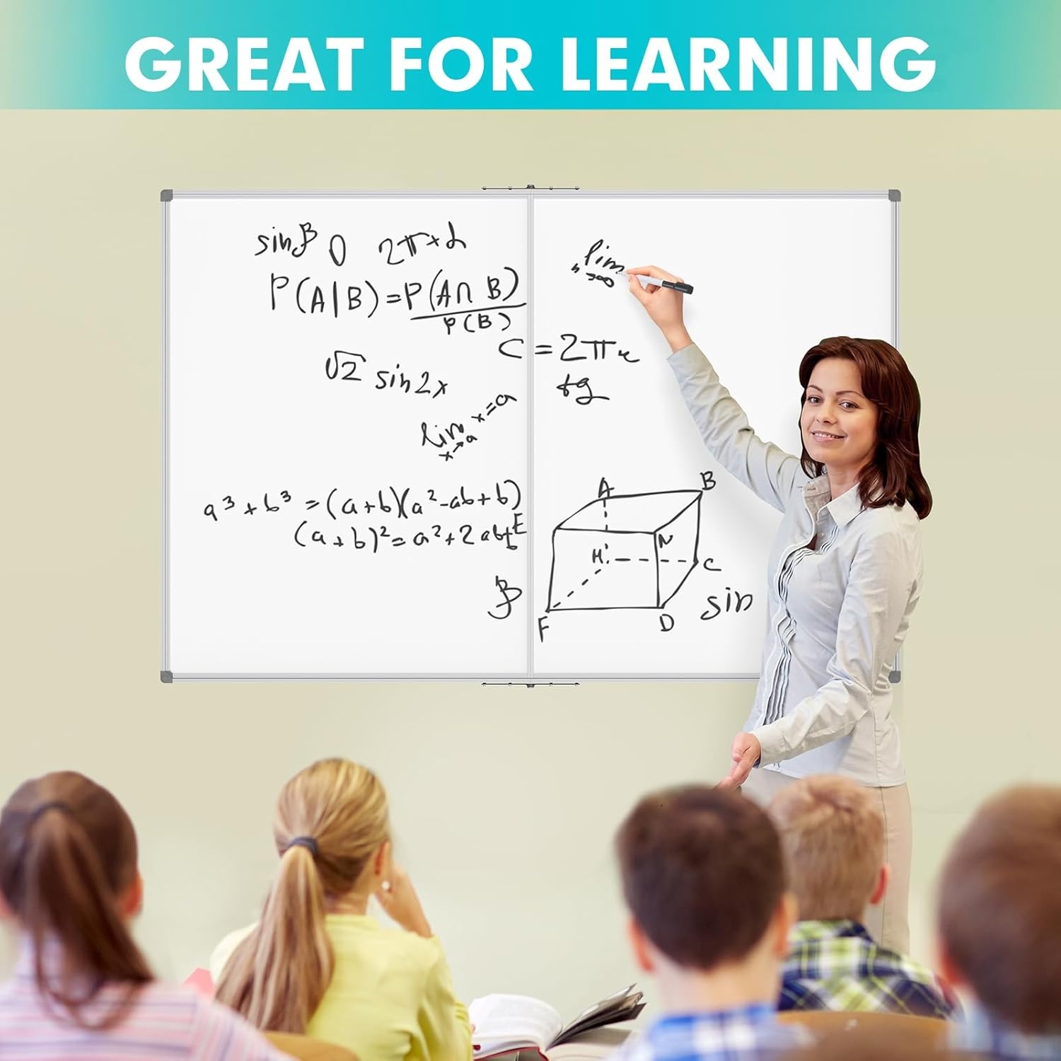 image:imageJILoffice Large Foldable White Board 60x40 Inches Dry Erase Magnetic White Board Silver Aluminum Frame with 2 Detachable Marker Tray Wall Mounted Board for Office Home and SchoolSilver