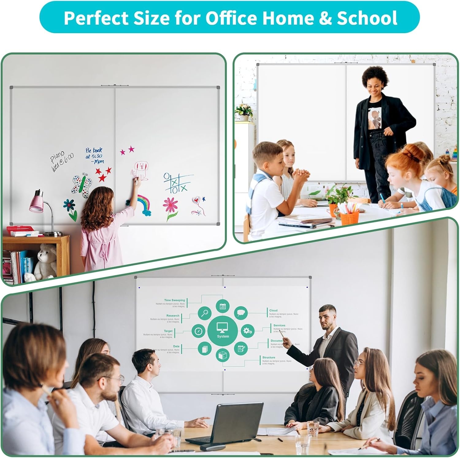 image:imageJILoffice Large Foldable White Board 60x40 Inches Dry Erase Magnetic White Board Silver Aluminum Frame with 2 Detachable Marker Tray Wall Mounted Board for Office Home and SchoolSilver