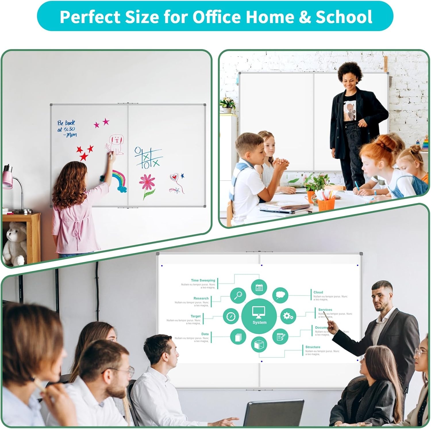image:imageJILoffice Large Foldable White Board 60x40 Inches Dry Erase Magnetic White Board Silver Aluminum Frame with 2 Detachable Marker Tray Wall Mounted Board for Office Home and SchoolSilver