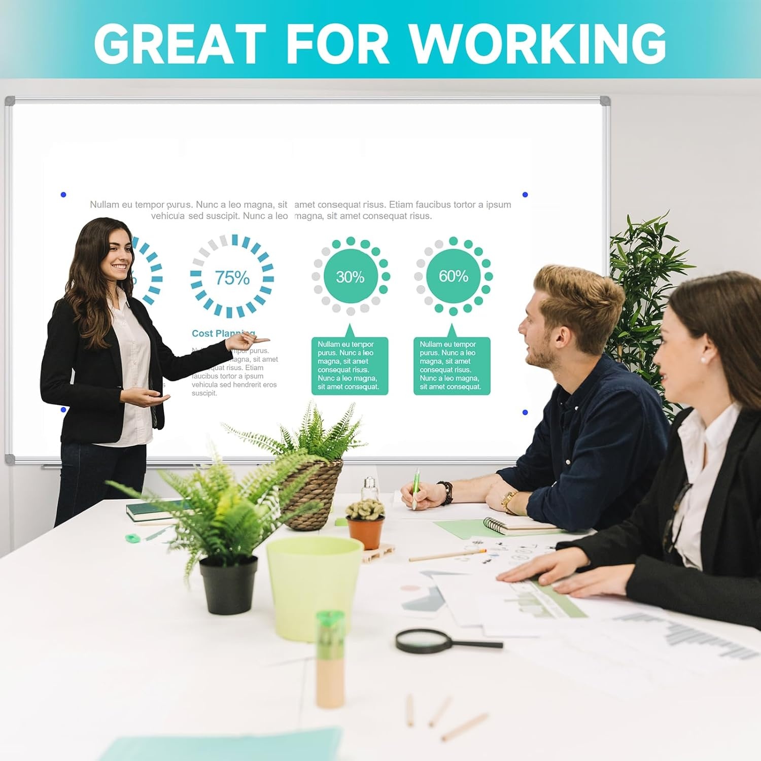 image:imageJILoffice Large Foldable White Board 60x40 Inches Dry Erase Magnetic White Board Silver Aluminum Frame with 2 Detachable Marker Tray Wall Mounted Board for Office Home and SchoolSilver