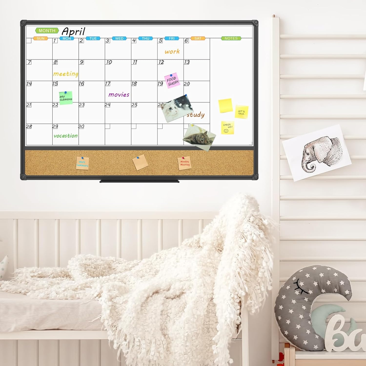 image:imageJILoffice Magnetic Calendar Whiteboard amp Bulletin Corkboard Combination Combo Board 36 x 24 Inch Black Aluminum Frame Wall Mounted Board for Office Home and School with 10 Push Pins