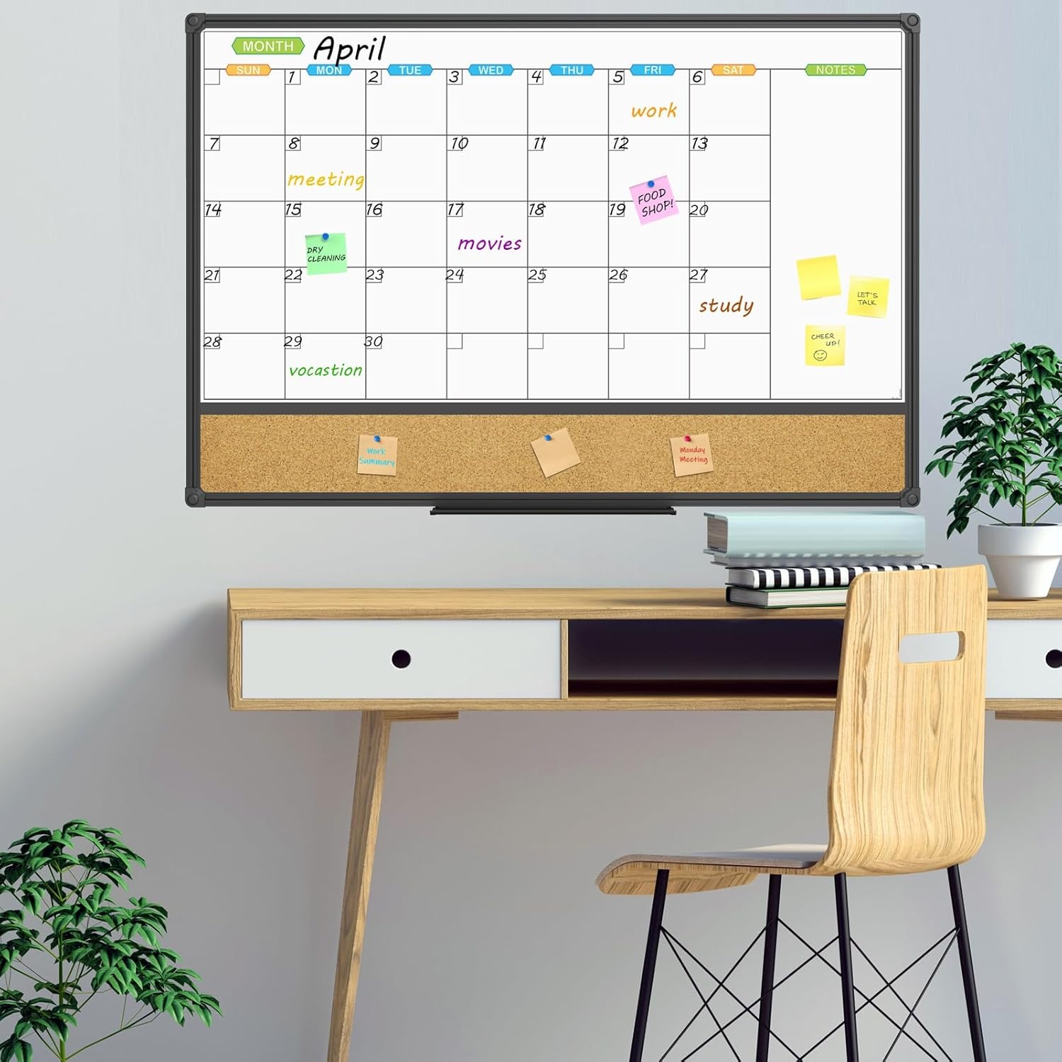 image:imageJILoffice Magnetic Calendar Whiteboard amp Bulletin Corkboard Combination Combo Board 36 x 24 Inch Black Aluminum Frame Wall Mounted Board for Office Home and School with 10 Push Pins