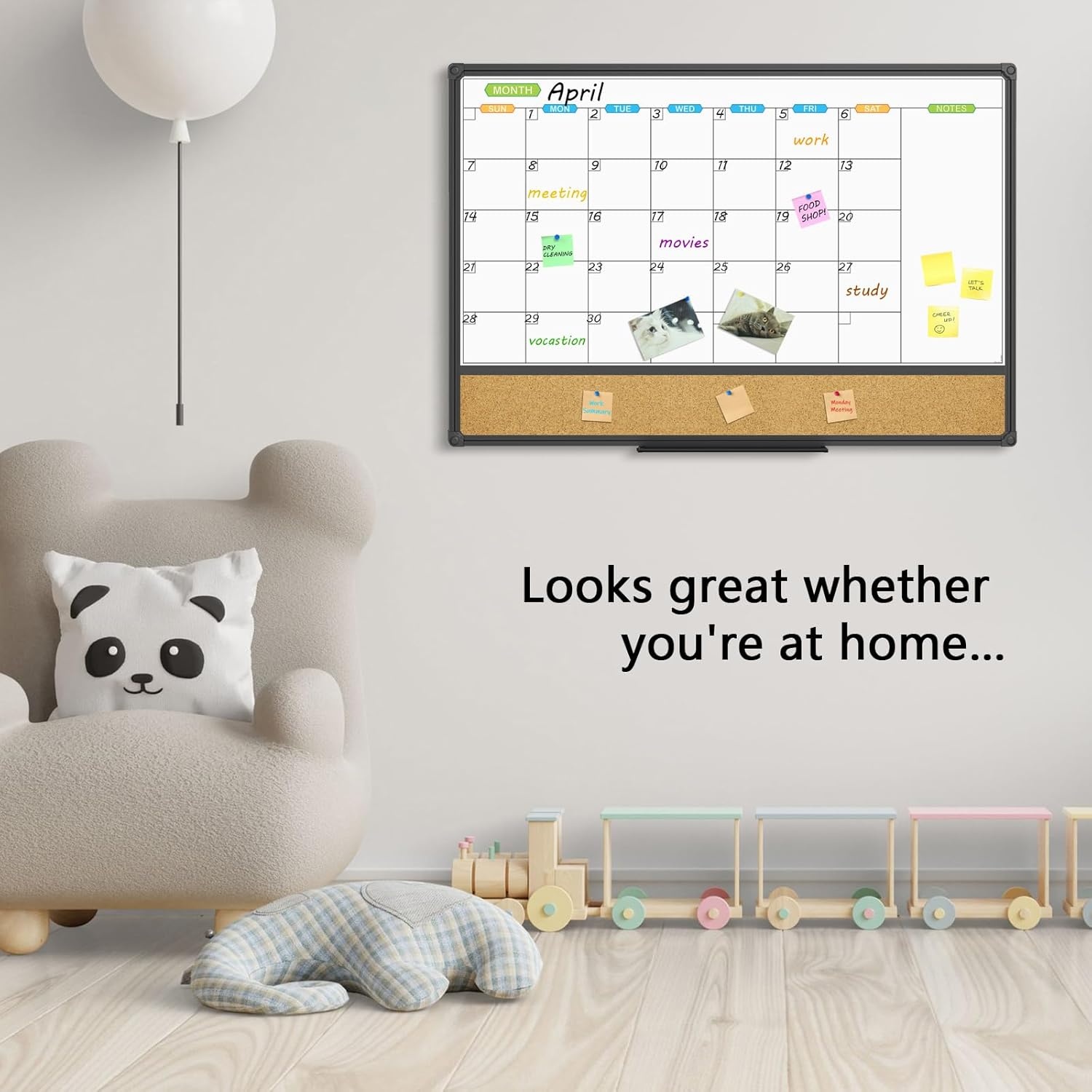 image:imageJILoffice Magnetic Calendar Whiteboard amp Bulletin Corkboard Combination Combo Board 36 x 24 Inch Black Aluminum Frame Wall Mounted Board for Office Home and School with 10 Push Pins