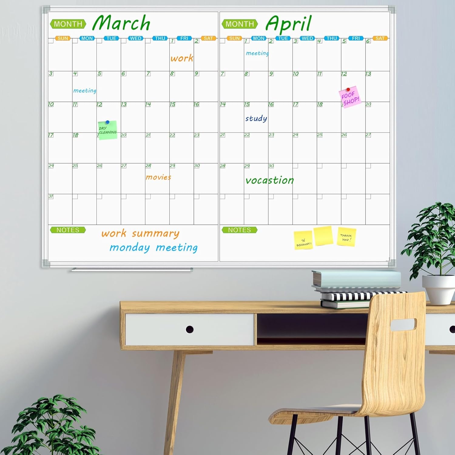 image:imageJILoffice Magnetic Dry Erase Calendar Whiteboard 2 Month White Board Planner 36 X 24 Inch Silver Aluminum Frame Wall Mounted Board for Office Home and SchoolSilver