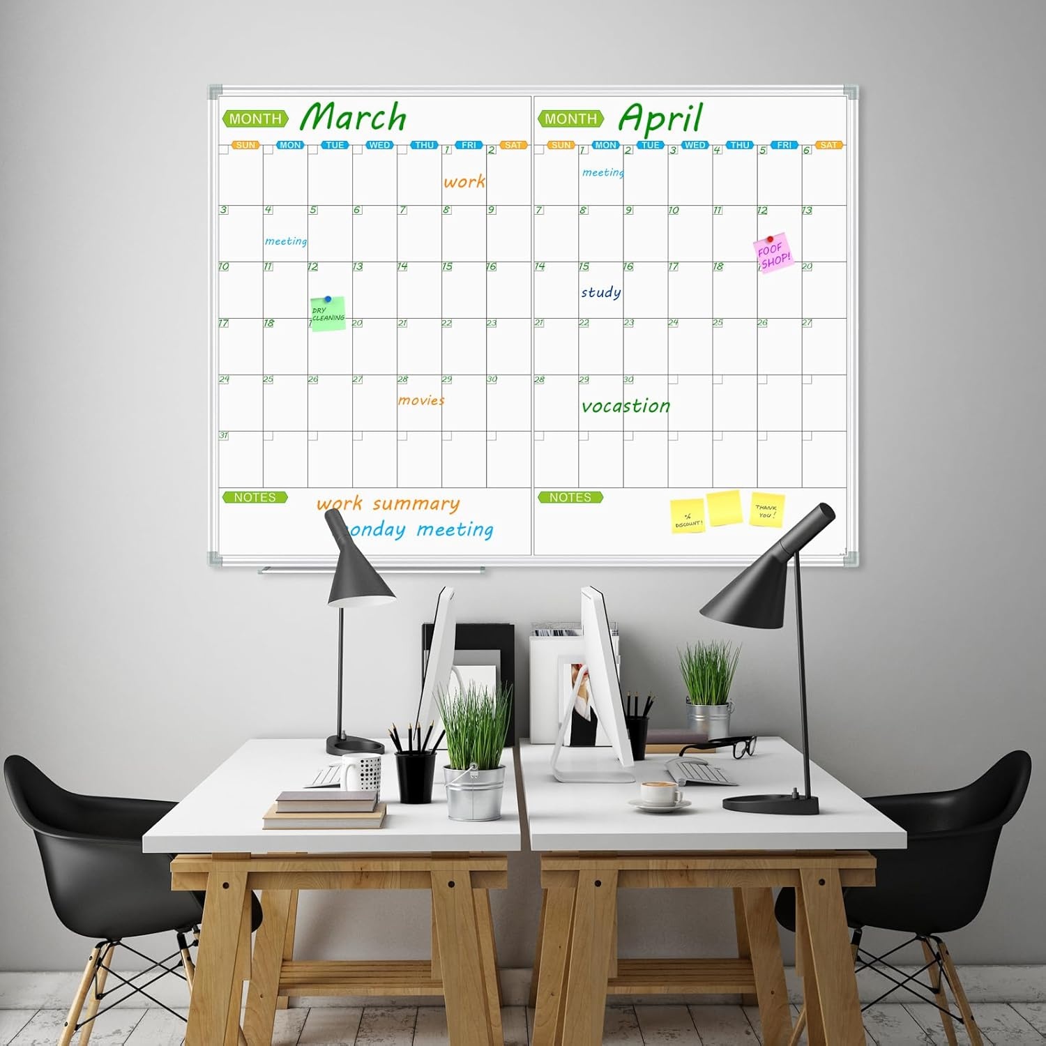image:imageJILoffice Magnetic Dry Erase Calendar Whiteboard 2 Month White Board Planner 36 X 24 Inch Silver Aluminum Frame Wall Mounted Board for Office Home and SchoolSilver