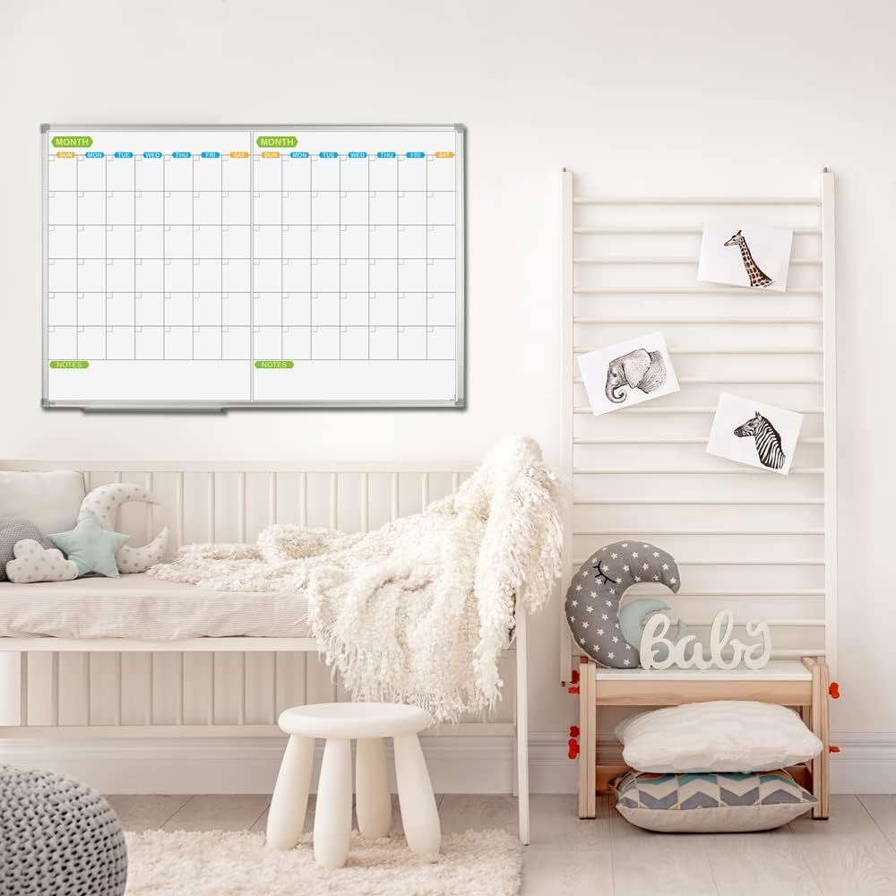 image:imageJILoffice Magnetic Dry Erase Calendar Whiteboard 2 Month White Board Planner 36 X 24 Inch Silver Aluminum Frame Wall Mounted Board for Office Home and SchoolSilver