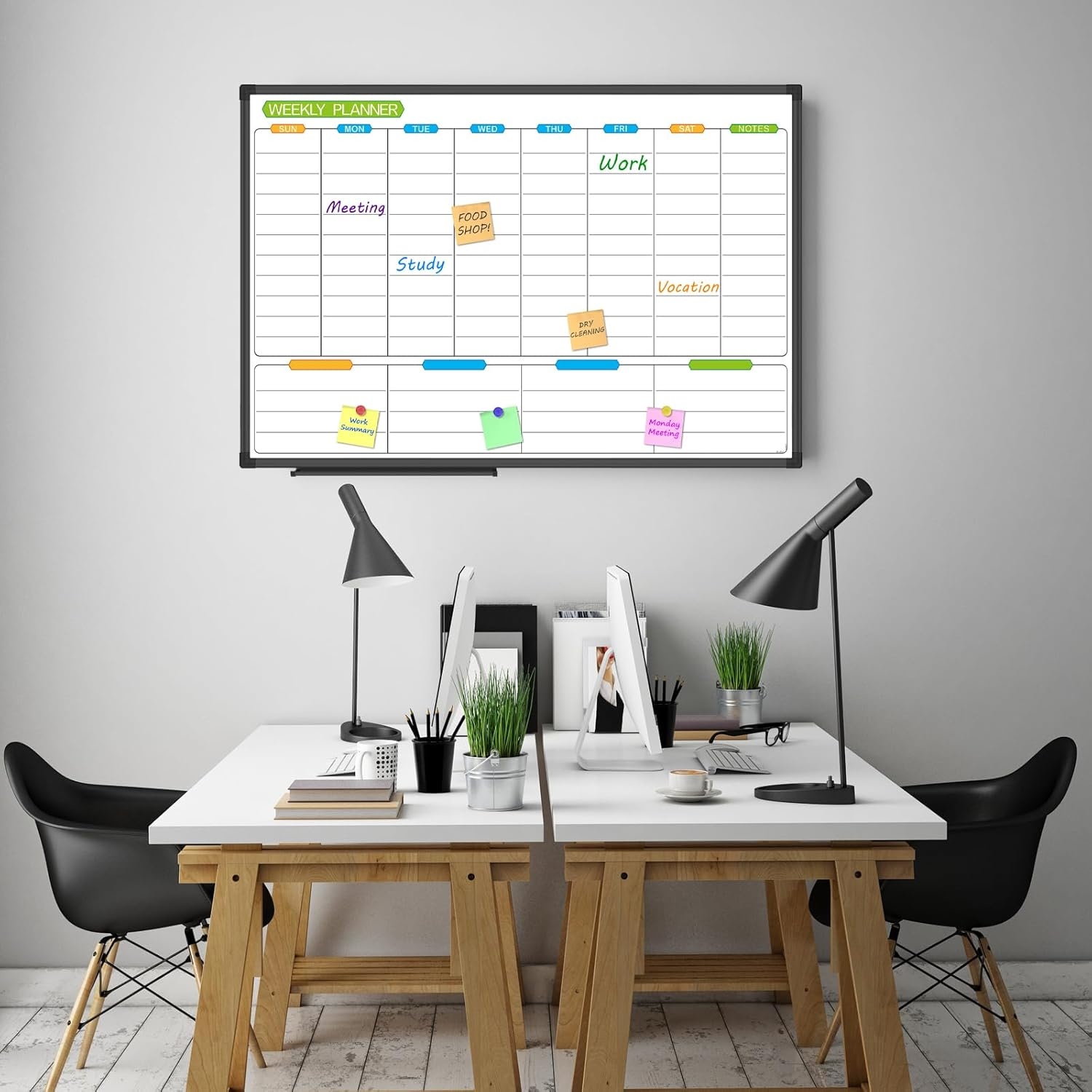 image:imageJILoffice Magnetic Dry Erase Calendar Whiteboard 2 Month White Board Planner 36 X 24 Inch Silver Aluminum Frame Wall Mounted Board for Office Home and SchoolBlack
