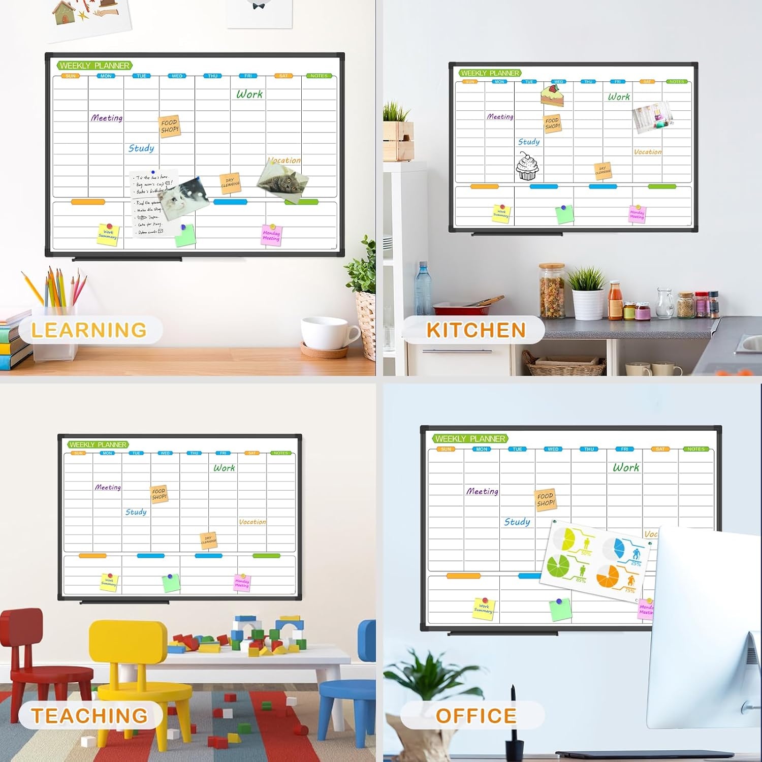 image:imageJILoffice Magnetic Dry Erase Calendar Whiteboard 2 Month White Board Planner 36 X 24 Inch Silver Aluminum Frame Wall Mounted Board for Office Home and SchoolBlack