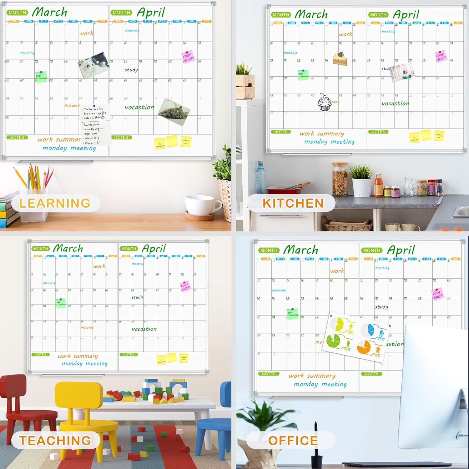 image:imageJILoffice Magnetic Dry Erase Calendar Whiteboard 2 Month White Board Planner 36 X 24 Inch Silver Aluminum Frame Wall Mounted Board for Office Home and SchoolSilver