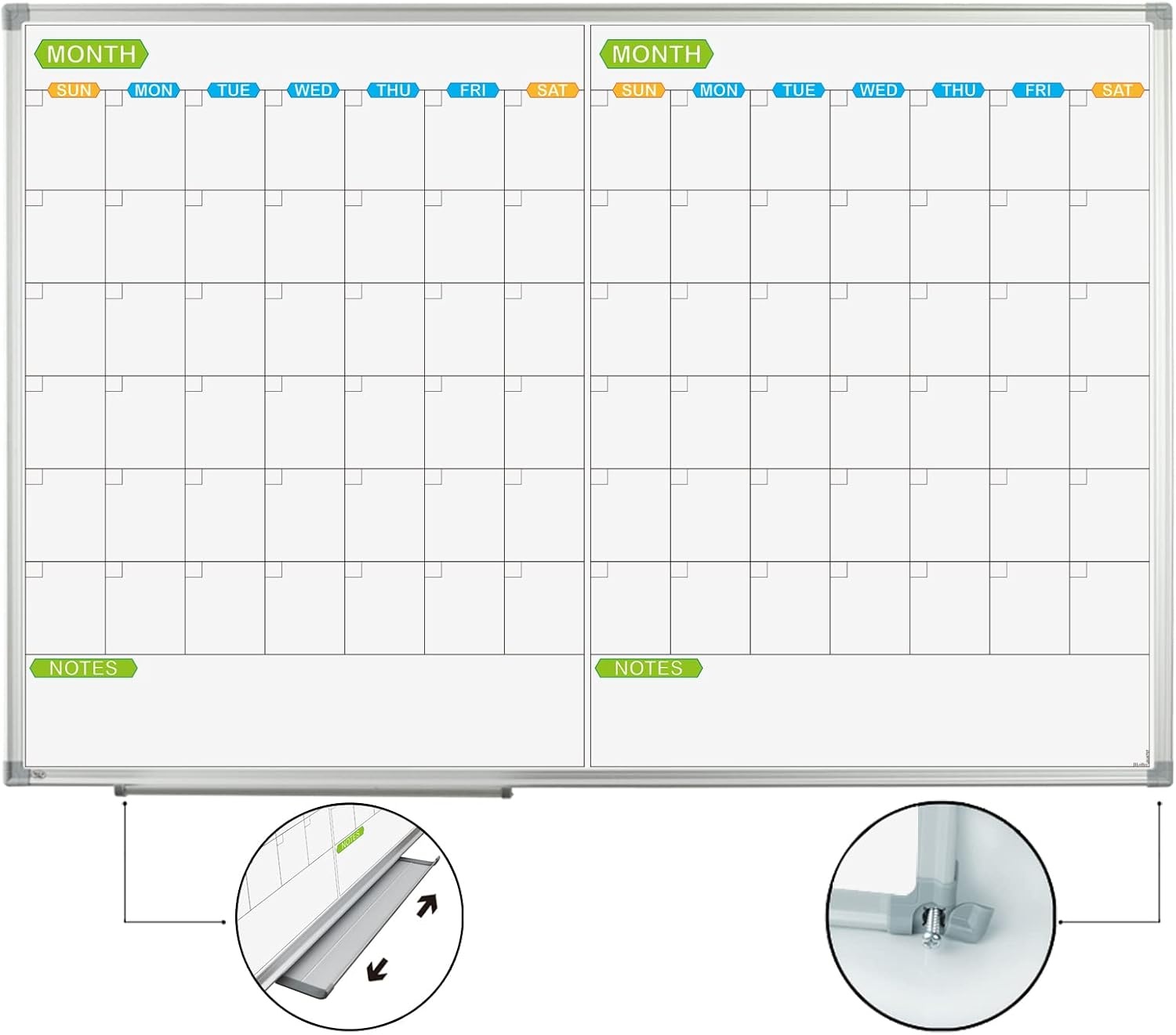 image:imageJILoffice Magnetic Dry Erase Calendar Whiteboard 2 Month White Board Planner 36 X 24 Inch Silver Aluminum Frame Wall Mounted Board for Office Home and SchoolSilver