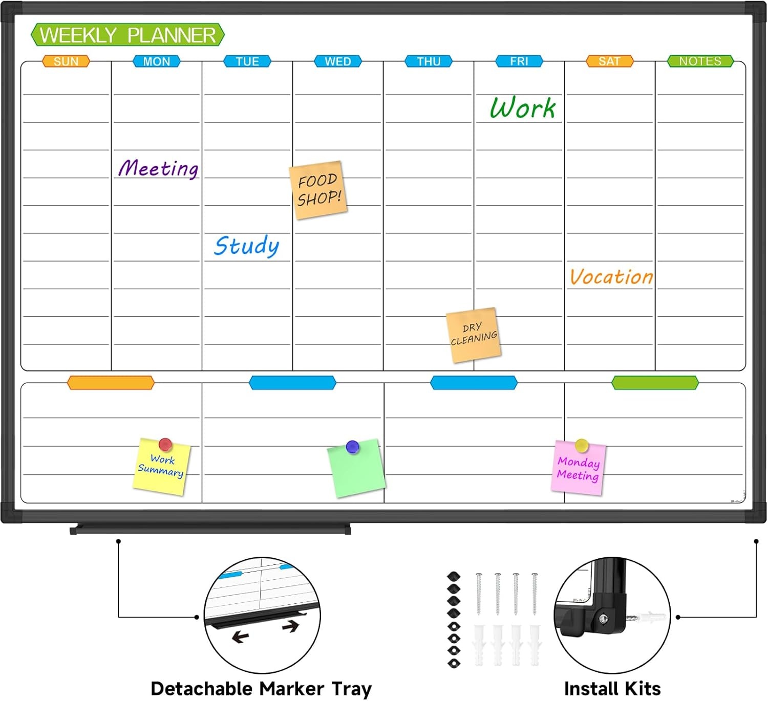 image:imageJILoffice Magnetic Dry Erase Calendar Whiteboard 2 Month White Board Planner 36 X 24 Inch Silver Aluminum Frame Wall Mounted Board for Office Home and SchoolBlack